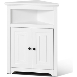 VEVOR 32″ Corner Storage Cabinet, 3 Tiers Small Storage Cabinet with 2 Wooden Doors & Adjustable Shelves, Freestanding Corner Kitchen Cabinet for Living Room, Kitchen, Laundry Room, Bathroom, White(S1)