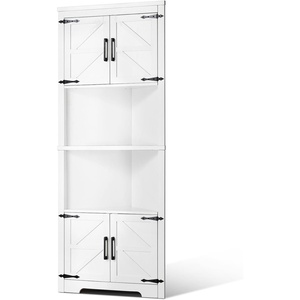 VEVOR 32″ Corner Storage Cabinet, 3 Tiers Small Storage Cabinet with 2 Wooden Doors & Adjustable Shelves, Freestanding Corner Kitchen Cabinet for Living Room, Kitchen, Laundry Room, Bathroom, White(T1)
