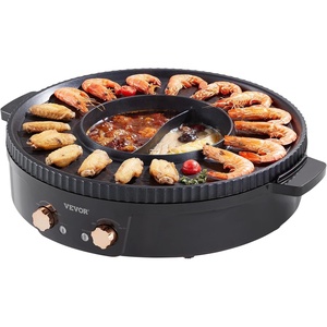VEVOR Hot Pot with Grill, 1800W 2-in-1 Electric Smokeless Grill and Hot Pot, Korean BBQ Shabu Shabu Hotpot with Separate Dual Temperature Control, Non-stick Pan, for 2-8 People Family Dining(1800W 2-in-1)