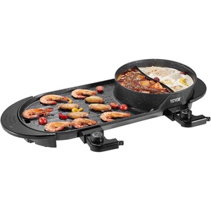 VEVOR Hot Pot with Grill, 1800W 2-in-1 Electric Smokeless Grill and Hot Pot, Korean BBQ Shabu Shabu Hotpot with Separate Dual Temperature Control, Non-stick Pan, for 2-8 People Family Dining(2200W 2-in-1)