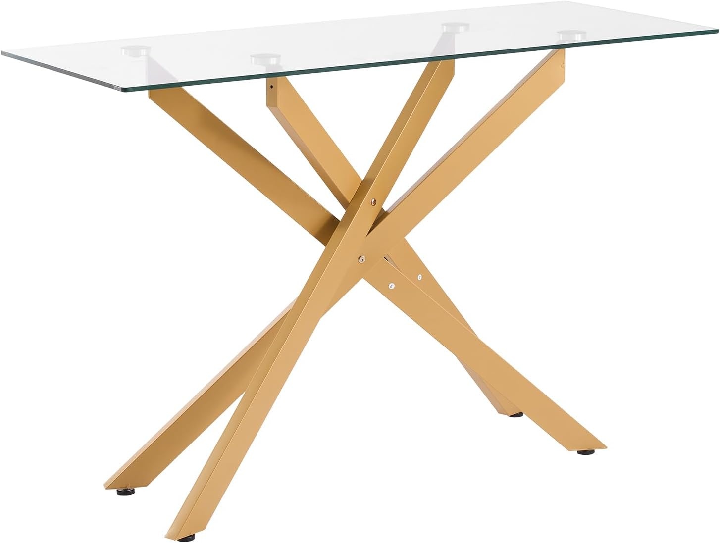 image:imageVEVOR 2Tier Glass Console Table Modern Rectangle Sofa Side Table with Tempered Glass Top and Iron Legs Golden Consloe Desk with AntiTip Device for Living Room Hallway Entryway Foyer GoldenGold