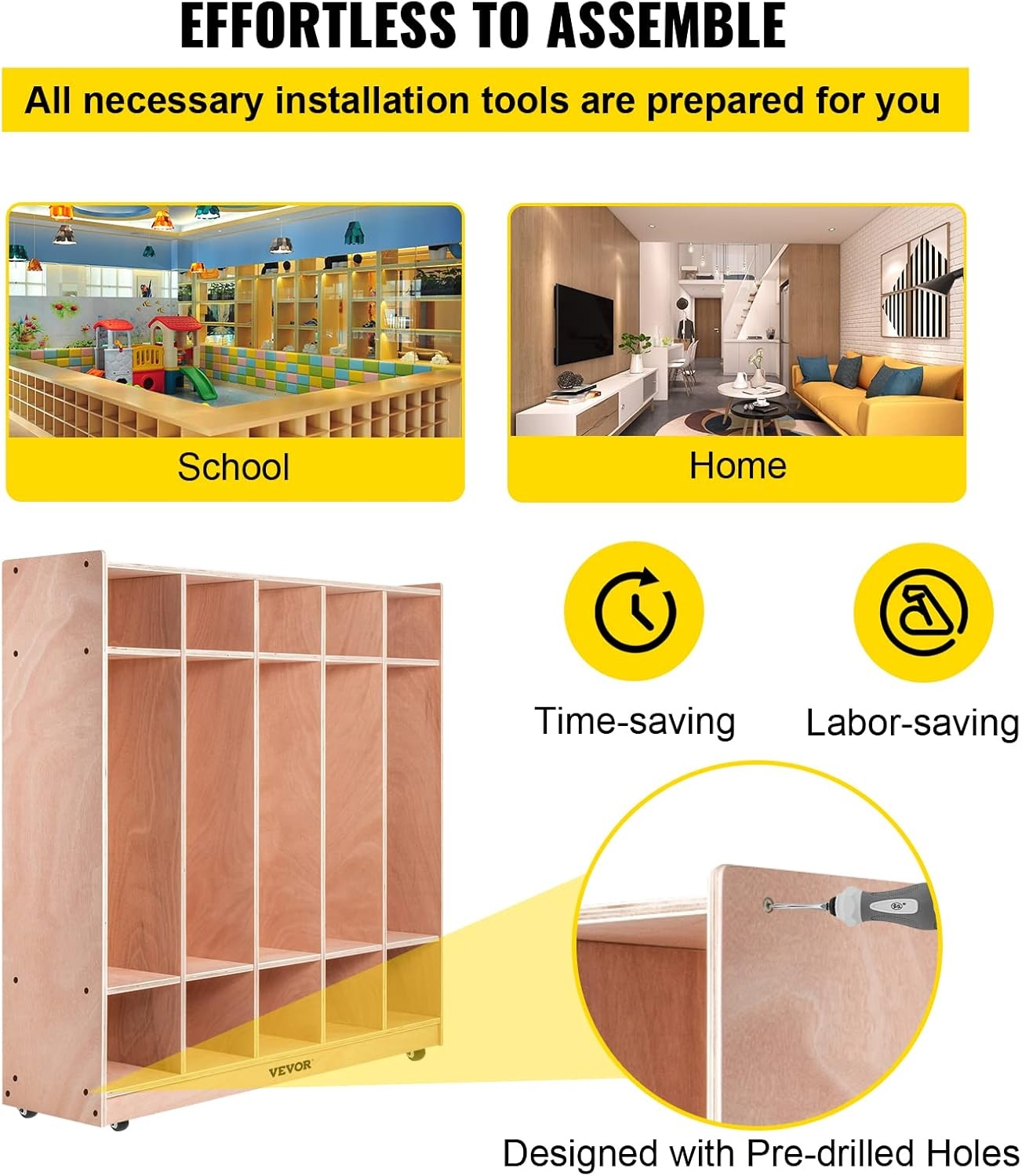 image:imageVEVOR 5Section Classroom Coat Locker 10 Cubbies for Daycare Classroom Cubbies with 4 Casters amp 5 Hooks Daycare Furniture for Home School Nursery Kindergarten