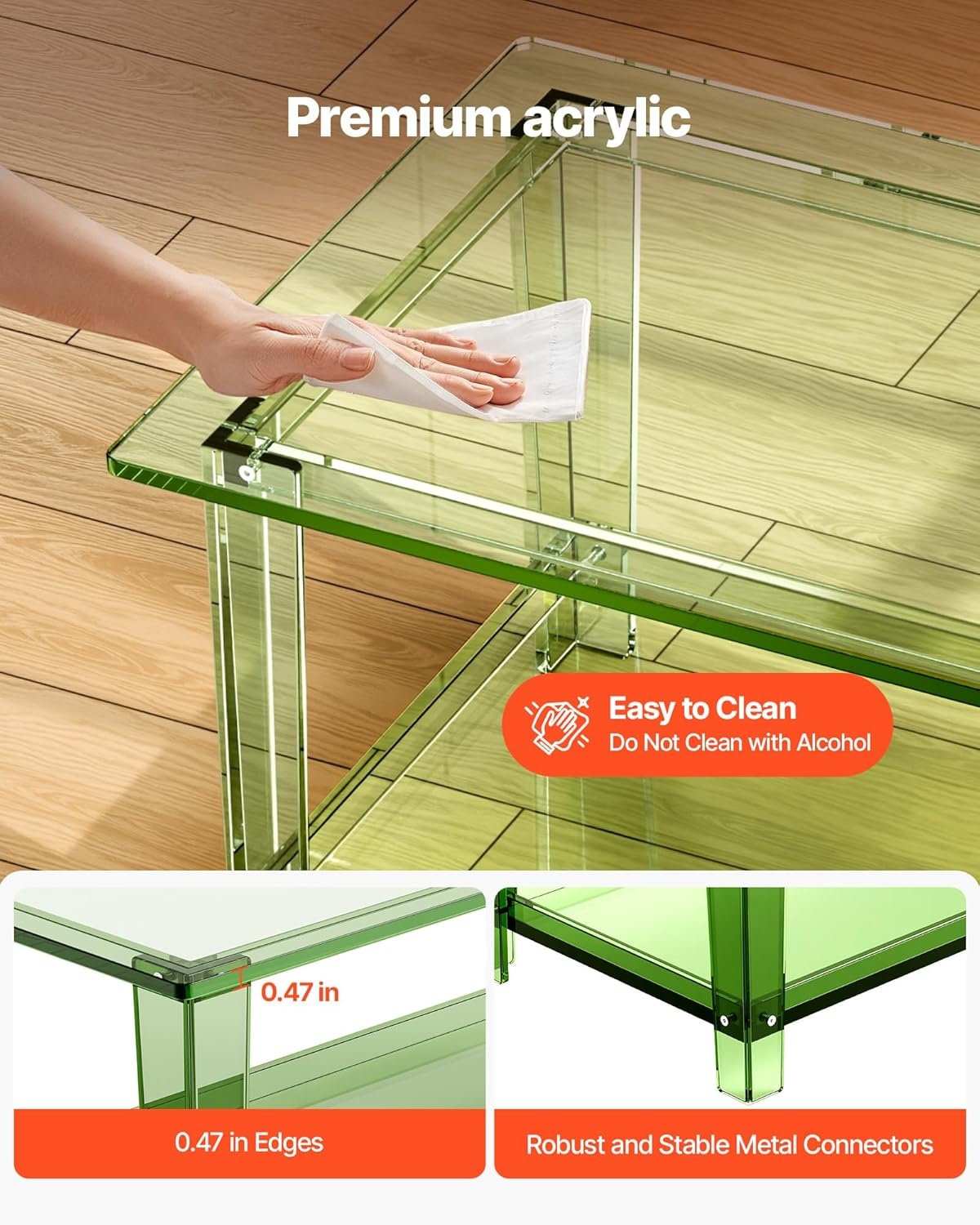 image:imageVEVOR Acrylic Coffee Table 2Tiers Center Table with Open Storage Shelf Modern Rectangle Acrylic Coffe Desk for Living Room Dining Room Kitchen Island Office 315 W x 197 D x 157 H GreenGreen