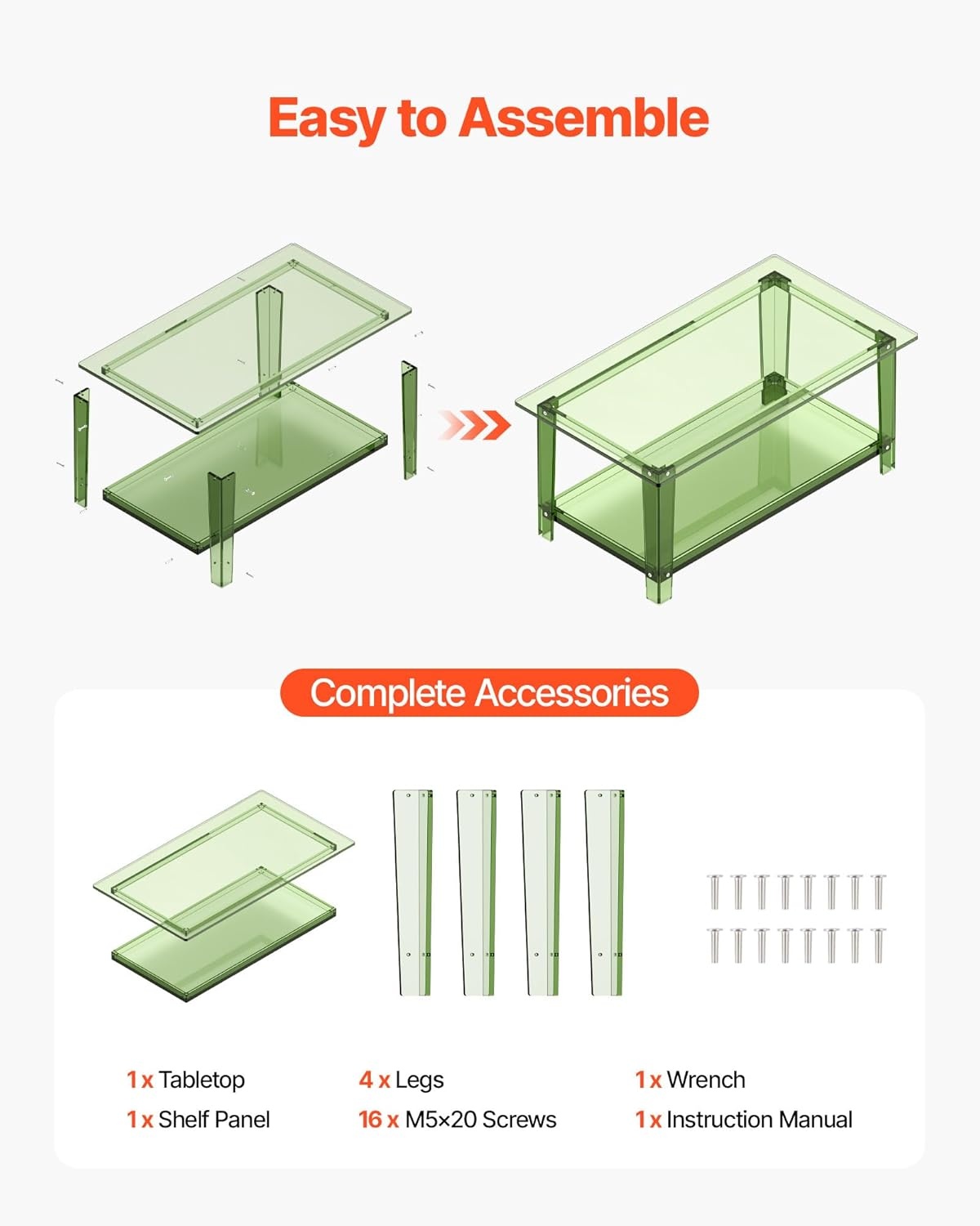 image:imageVEVOR Acrylic Coffee Table 2Tiers Center Table with Open Storage Shelf Modern Rectangle Acrylic Coffe Desk for Living Room Dining Room Kitchen Island Office 315 W x 197 D x 157 H GreenGreen