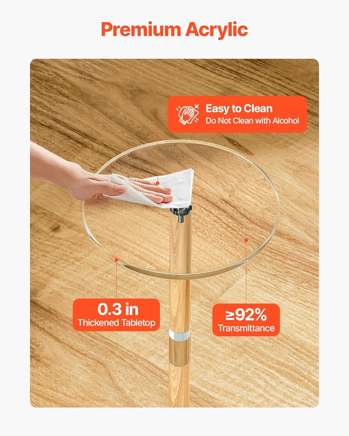 image:imageVEVOR Acrylic Drink Table Small Round Side Table with Solid Post Modern Clear End Table Transparent Cake Desk for Coffee Cocktail Dessert Snack Living Room Bedroom Bathroom Easy Assembly