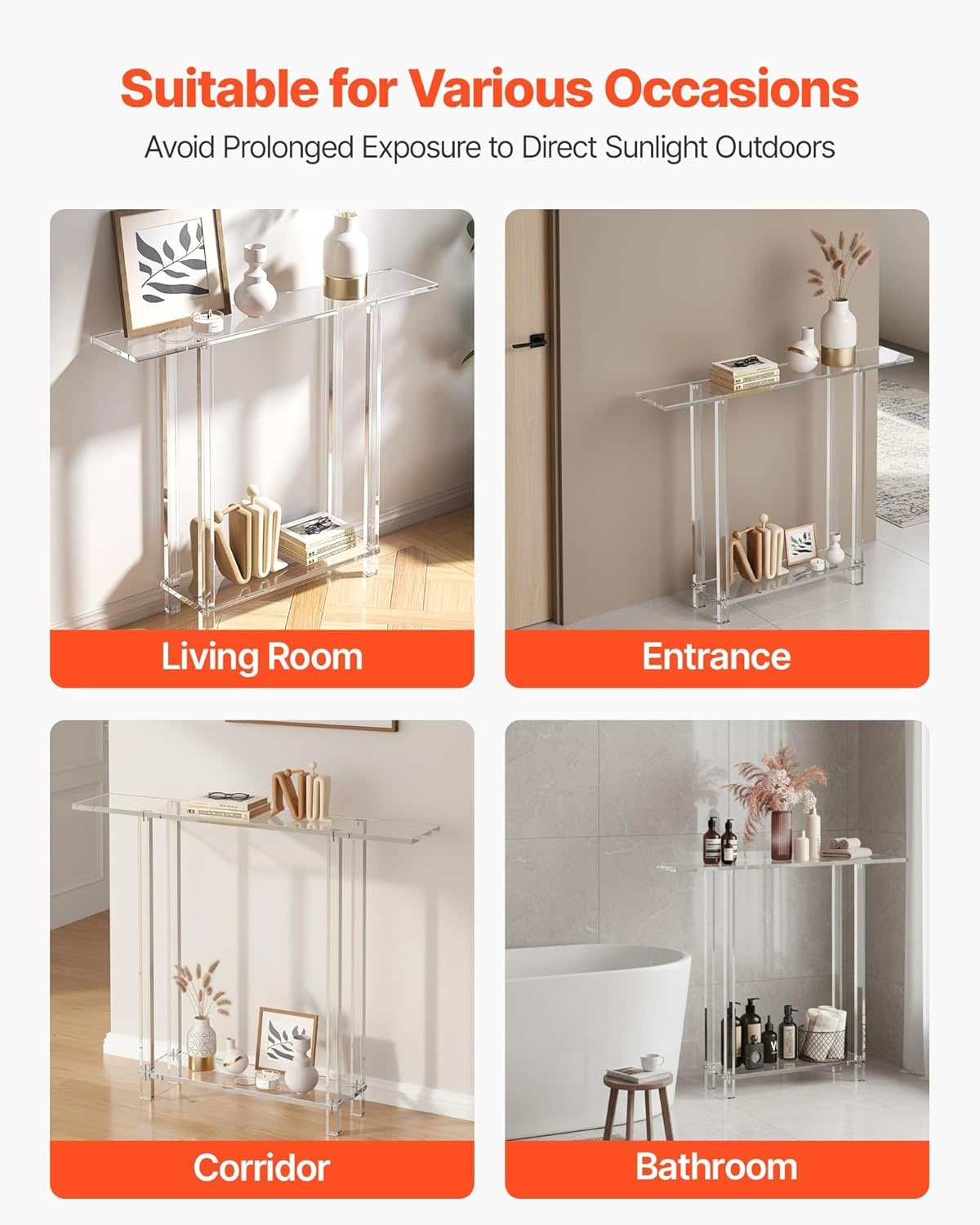 image:imageVEVOR Acrylic Narrow Console Table for Entryway Clear Skinny Entry Side Table 2Tier Modern Transparent Sofa End Table Square Legs for Hallway Foyer Living Room 76 D x 394 W x 315 H