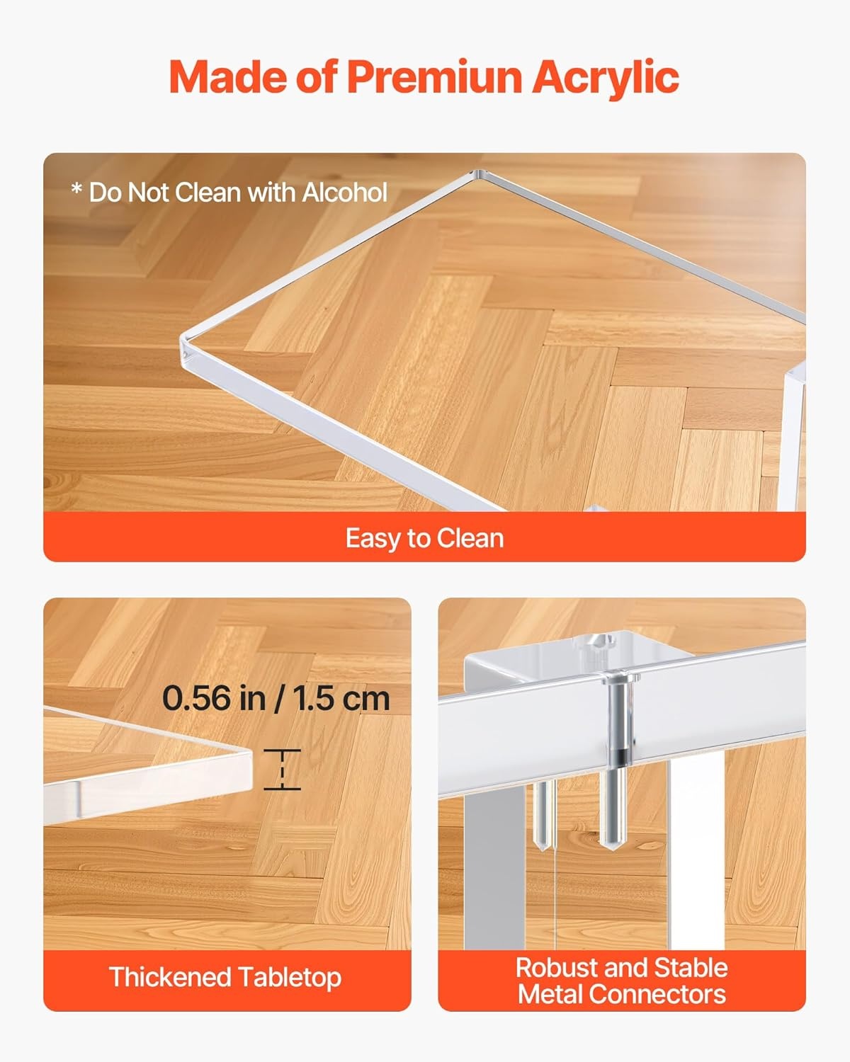 image:imageVEVOR Acrylic Narrow Console Table for Entryway Clear Skinny Entry Side Table 2Tier Modern Transparent Sofa End Table Square Legs for Hallway Foyer Living Room 76 D x 394 W x 315 H