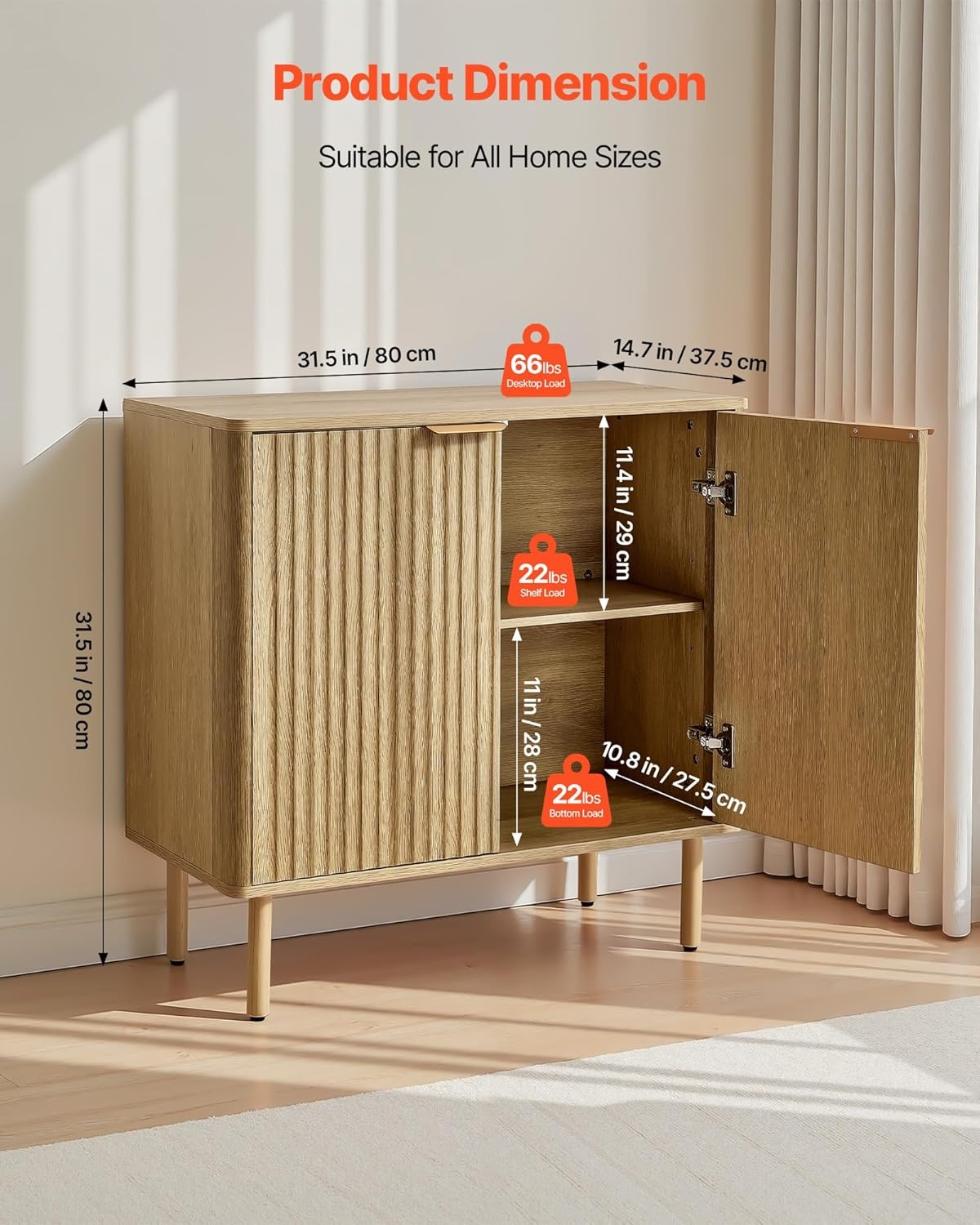 image:imageVEVOR Buffet Cabinet Sideboard Cabinet with 2Tier Storage Coffee Bar Cabinet with Adjustable Shelves Fluted Sideboard Buffet for Hallway Entryway Living Room or Kitchen Oak2pcsOak