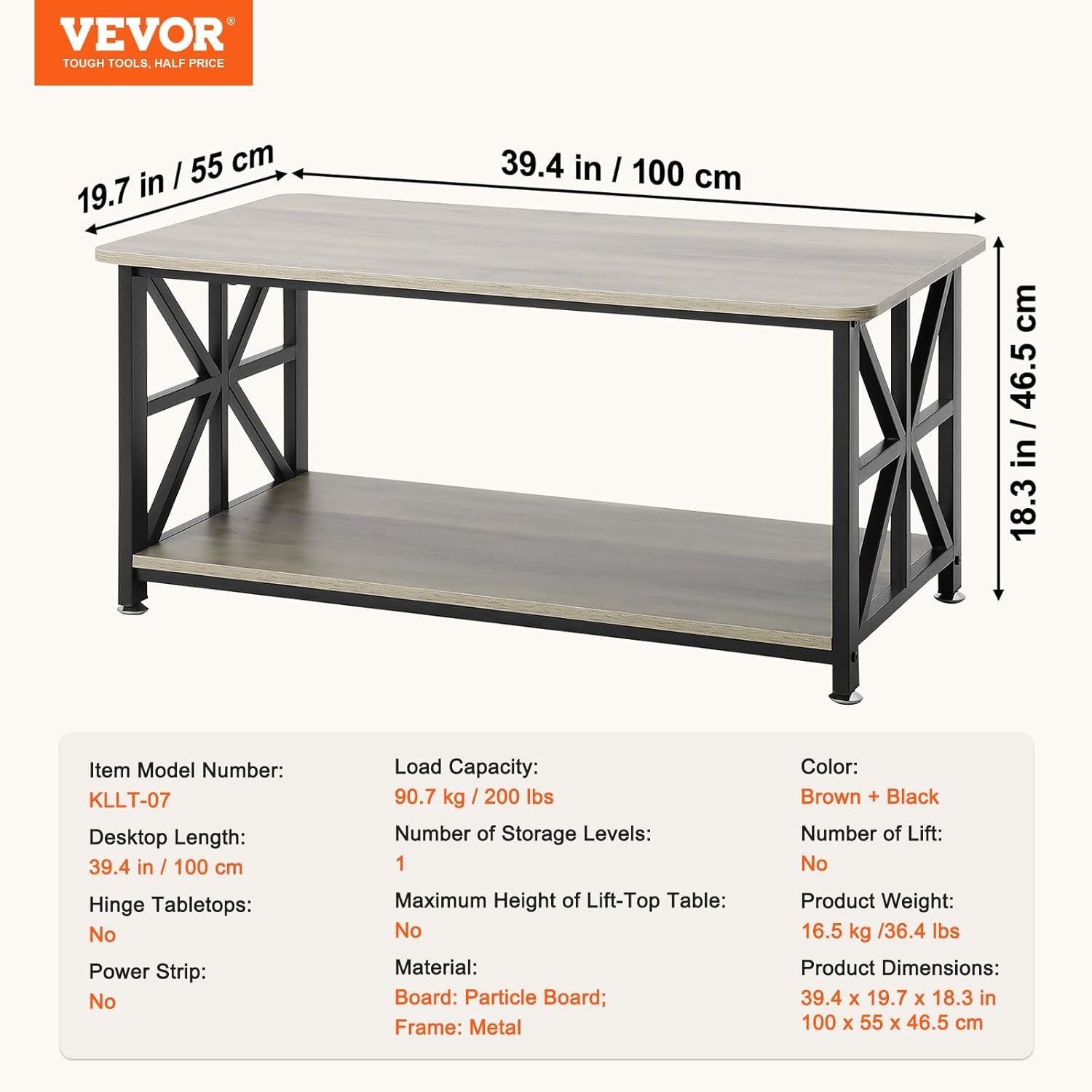 image:imageVEVOR Coffee Table Modern Faux Marble Coffee Table 2Tier Rectangle Center Desk with Geometric Legs Minimalist Sturdy Metal Frame Accent End Desk for Living Room Office Easy Assembly White40 Inch