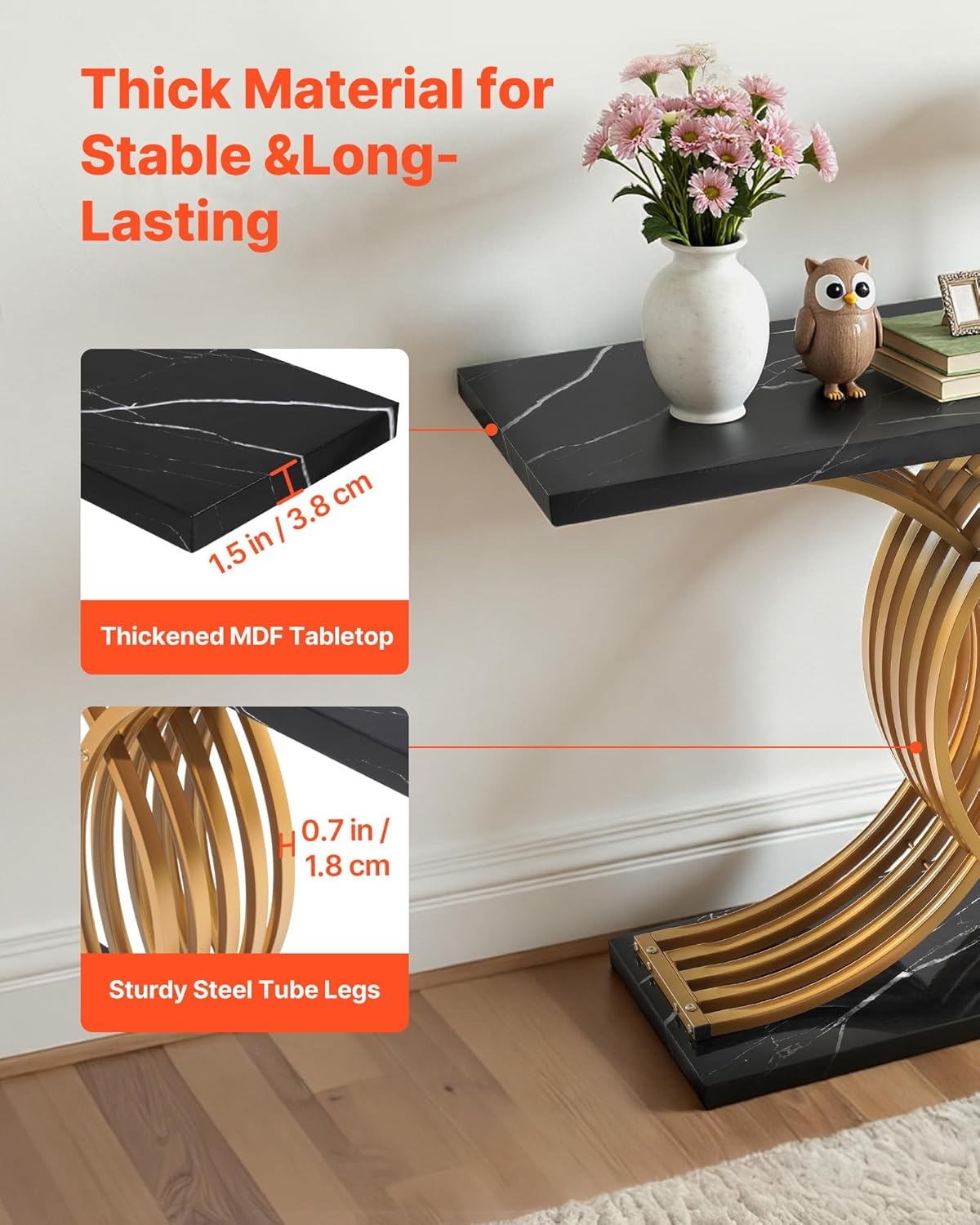 image:imageVEVOR Entryway Table 394 Inch Gold Console Table Narrow Console Table with Metal Frame Modern Console Sofa Table for Living Room Entryway HallwayBlack