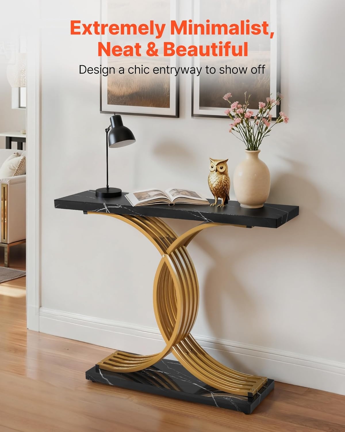 image:imageVEVOR Entryway Table 394 Inch Gold Console Table Narrow Console Table with Metal Frame Modern Console Sofa Table for Living Room Entryway HallwayBlack