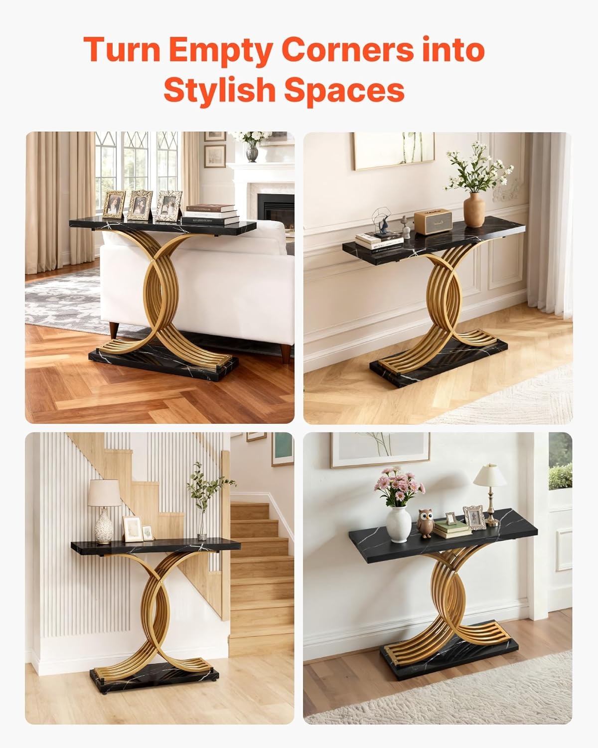 image:imageVEVOR Entryway Table 394 Inch Gold Console Table Narrow Console Table with Metal Frame Modern Console Sofa Table for Living Room Entryway HallwayBlack