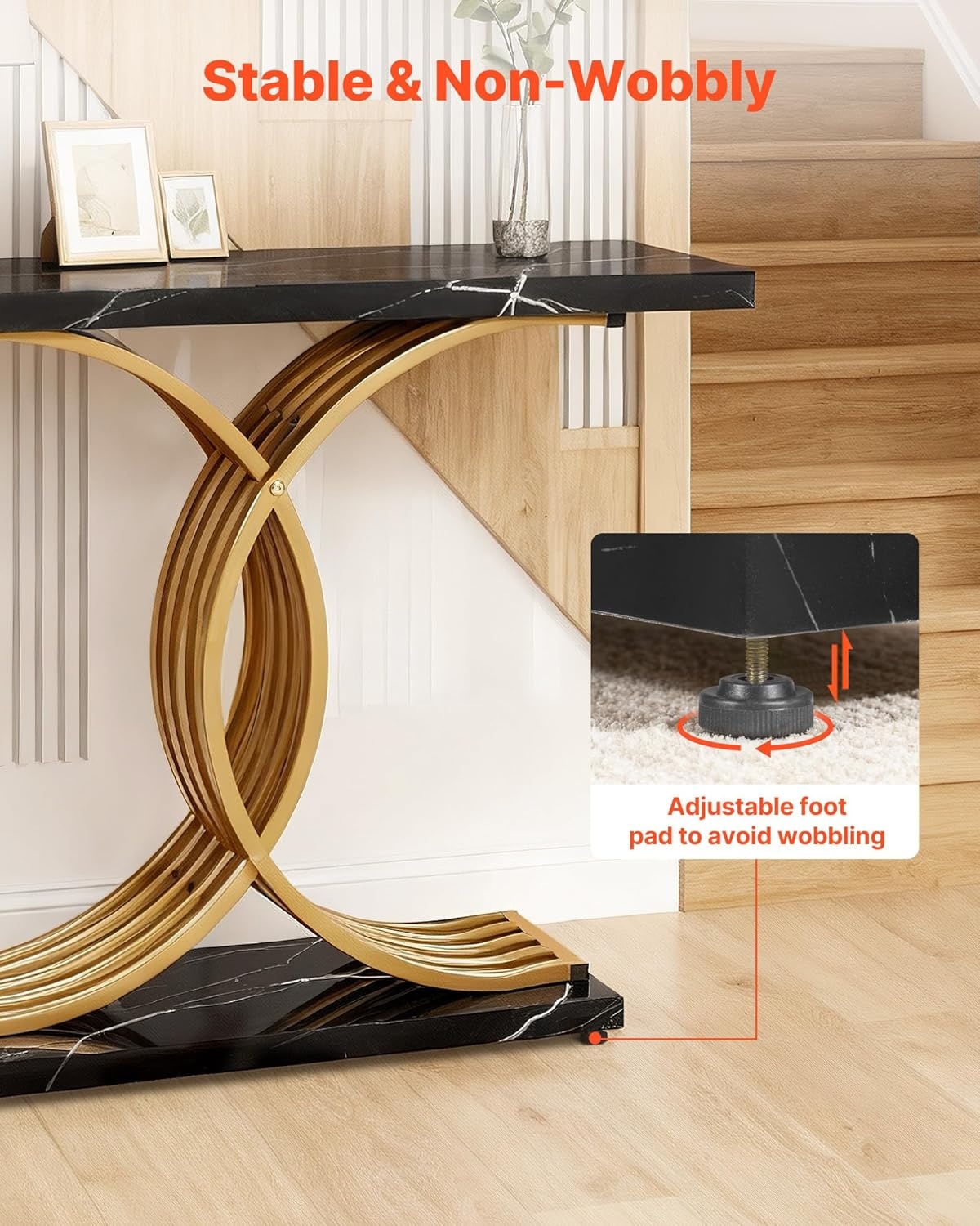 image:imageVEVOR Entryway Table 394 Inch Gold Console Table Narrow Console Table with Metal Frame Modern Console Sofa Table for Living Room Entryway HallwayBlack