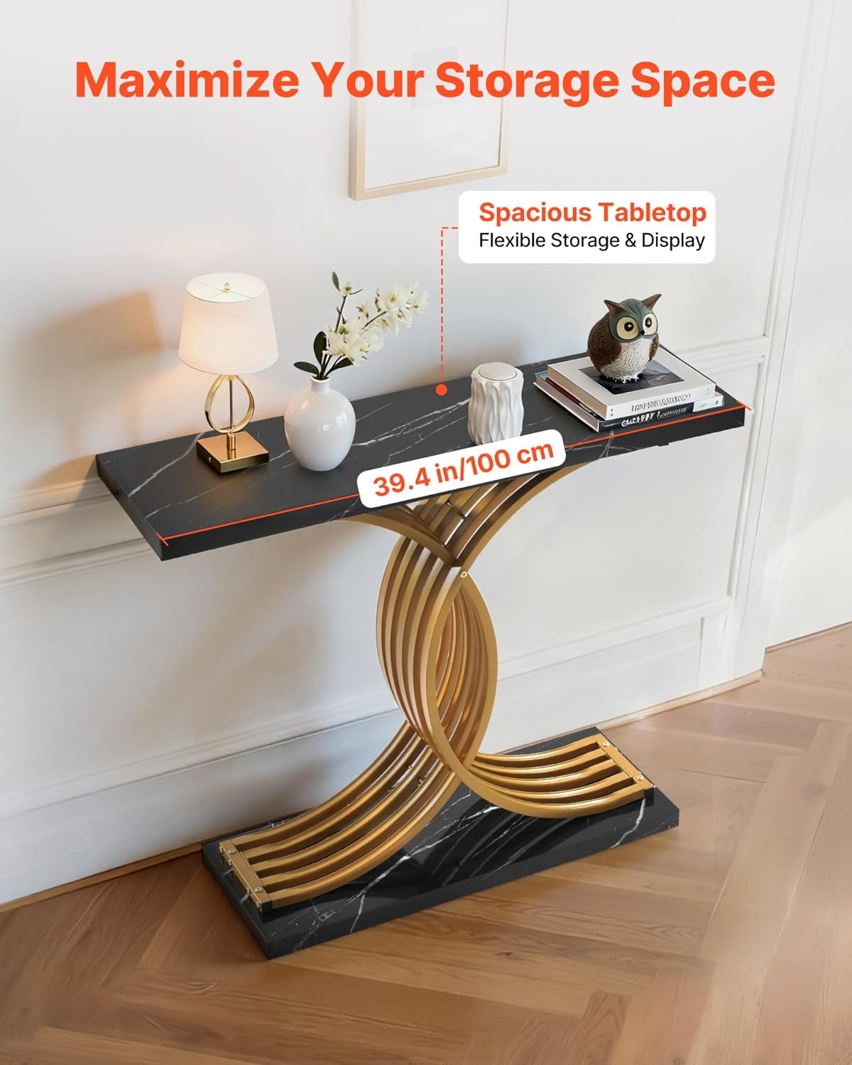 image:imageVEVOR Entryway Table 394 Inch Gold Console Table Narrow Console Table with Metal Frame Modern Console Sofa Table for Living Room Entryway HallwayBlack