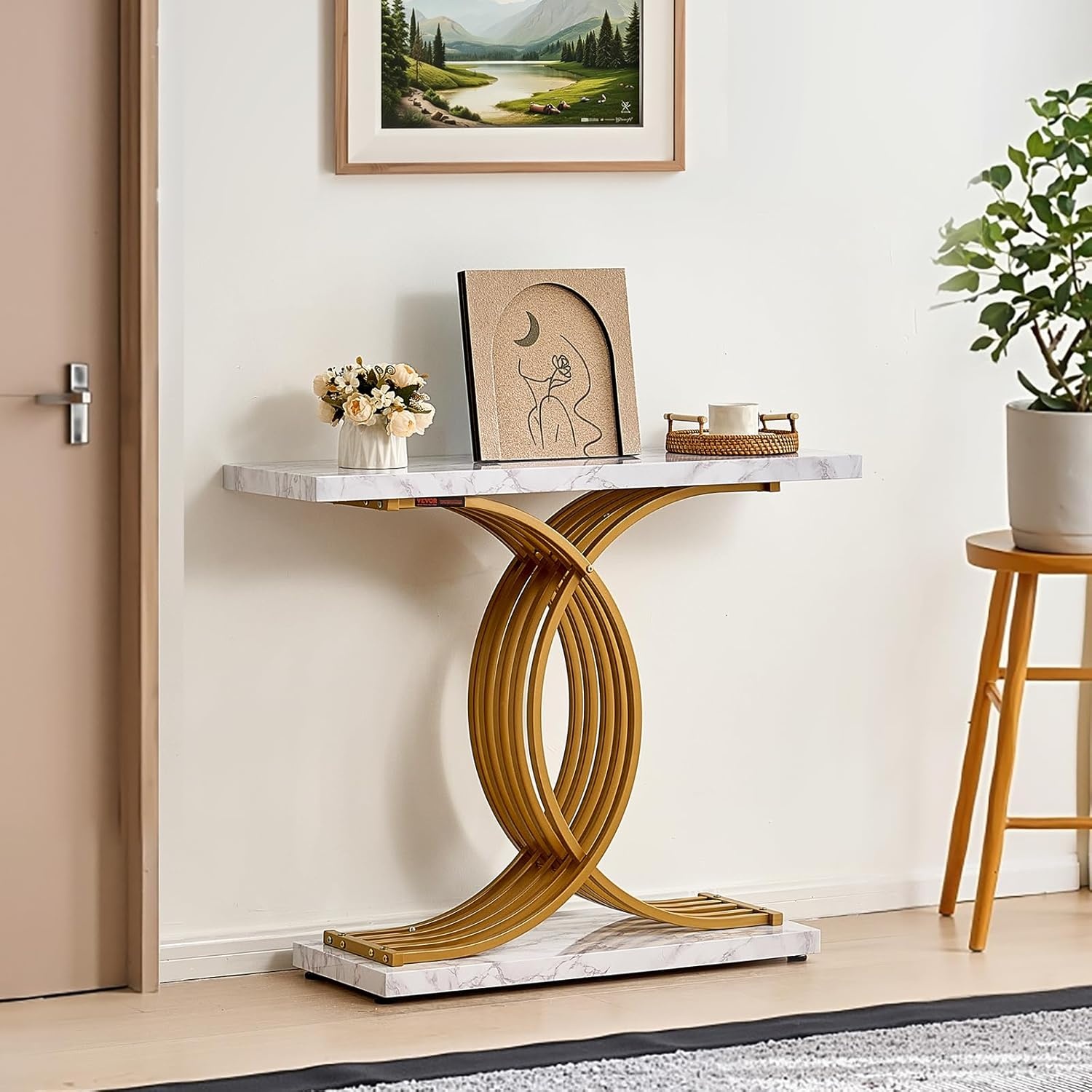 image:imageVEVOR Entryway Table 394 Inch Gold Console Table Narrow Console Table with Metal Frame Modern Console Sofa Table for Living Room Entryway HallwayWhite