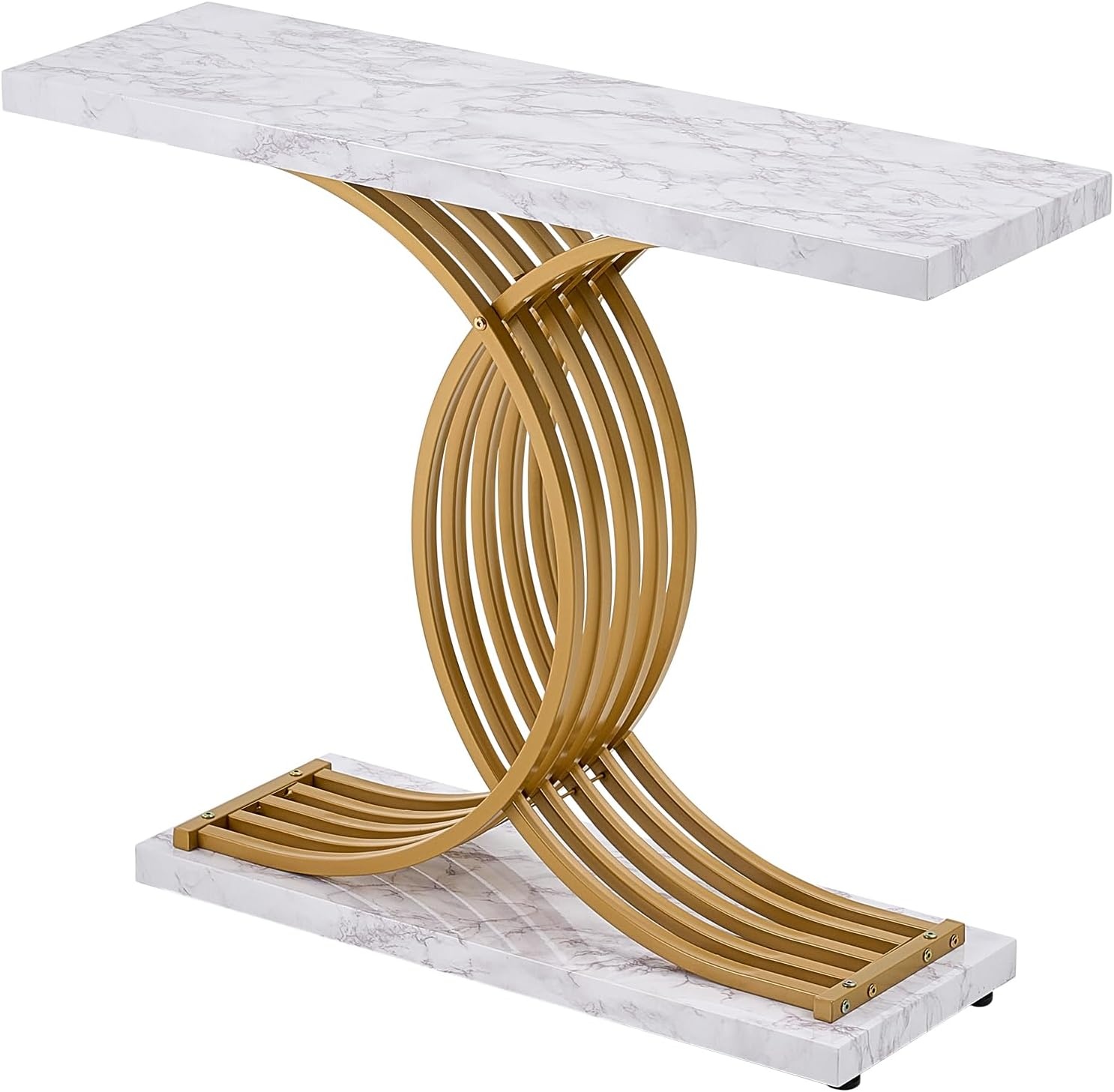 image:imageVEVOR Entryway Table 394 Inch Gold Console Table Narrow Console Table with Metal Frame Modern Console Sofa Table for Living Room Entryway HallwayWhite