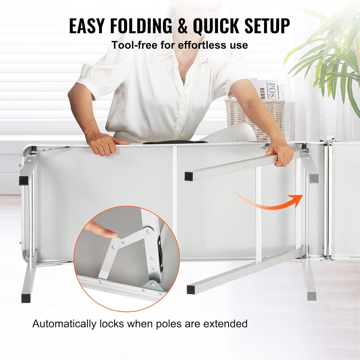 image:imageVEVOR Extra Long Folding Portable Bar Tradeshow Podium Table for Indoor Outdoor Party Picnic Exhibition Includes Carrying Case Storage Shelf and Black Skirt 7795 x 1516 x 34657795 INCH