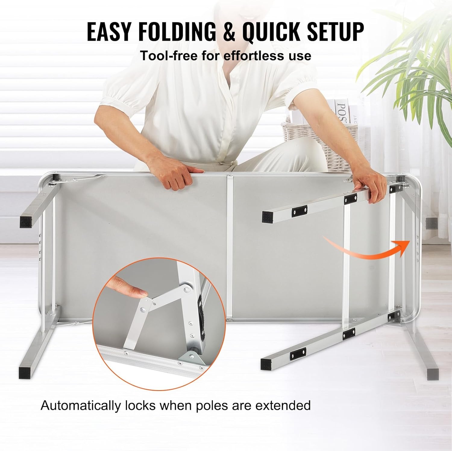 image:imageVEVOR Extra Long Folding Portable Bar Tradeshow Podium Table for Indoor Outdoor Party Picnic Exhibition Includes Carrying Case Storage Shelf and Black Skirt 7795 x 1516 x 34653839 INCH