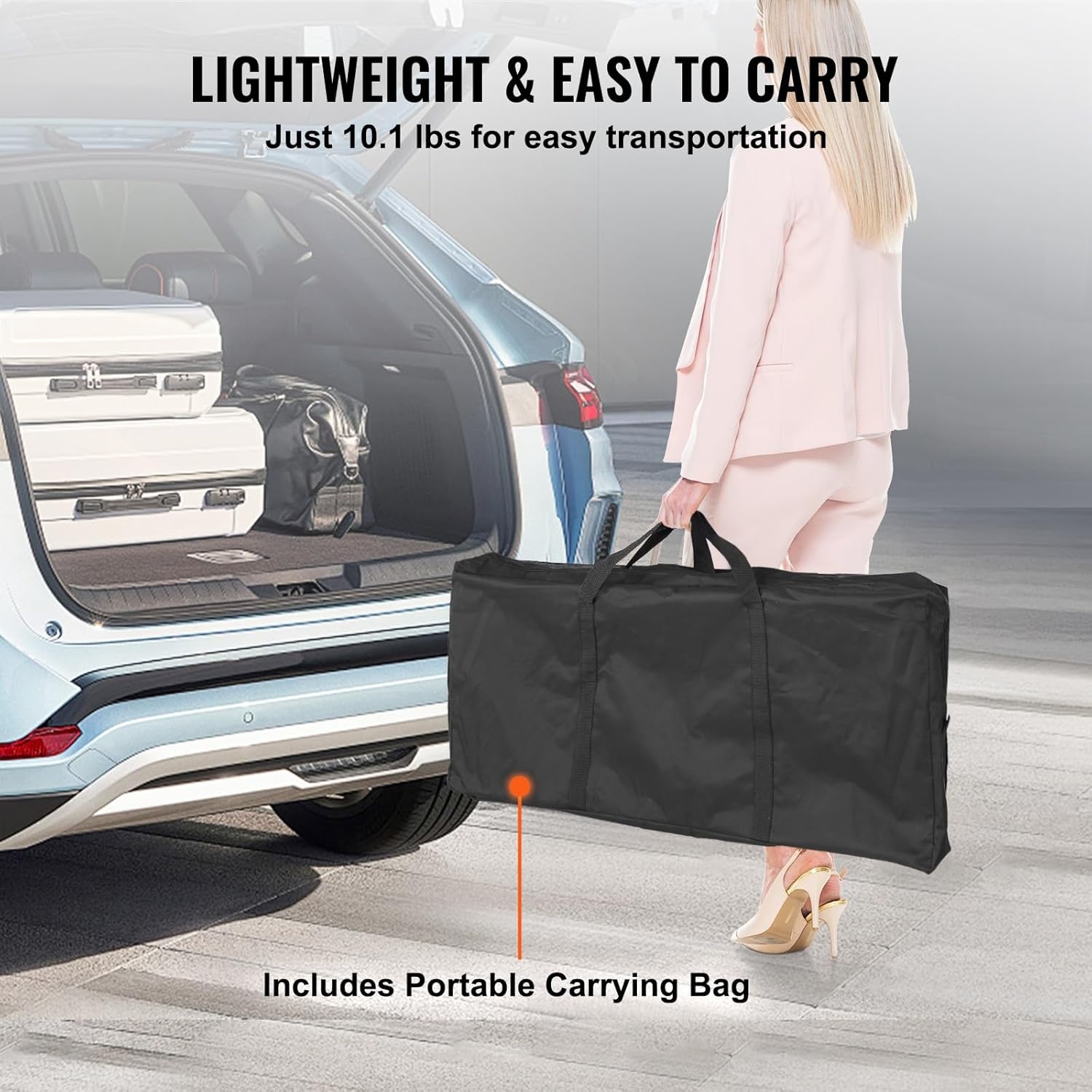 image:imageVEVOR Extra Long Folding Portable Bar Tradeshow Podium Table for Indoor Outdoor Party Picnic Exhibition Includes Carrying Case Storage Shelf and Black Skirt 7795 x 1516 x 34653839 INCH