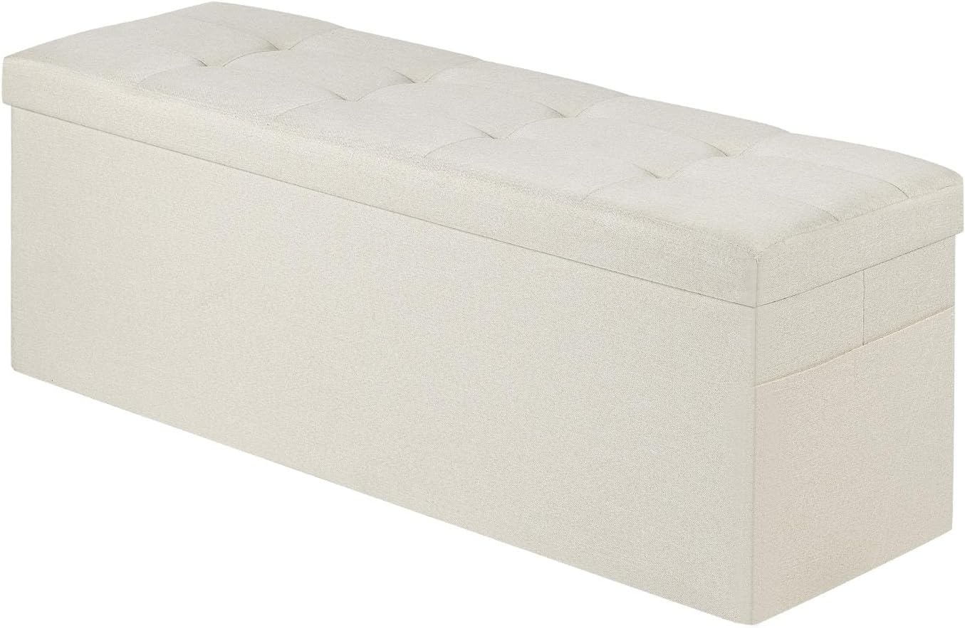 image:imageVEVOR Foldable Storage Ottoman Bench End of Bed Bench with Side Bags Folding Upholstered Storage Chest Supports 660 lbs Linen Bed Ottoman with Large Space for Living Room Bedroom Entryway BeigeBeige