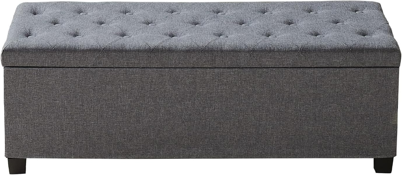 image:imageVEVOR Foldable Storage Ottoman Bench End of Bed Bench with Side Bags Folding Upholstered Storage Chest Supports 660 lbs Linen Bed Ottoman with Large Space for Living Room Bedroom Entryway BeigeGrey