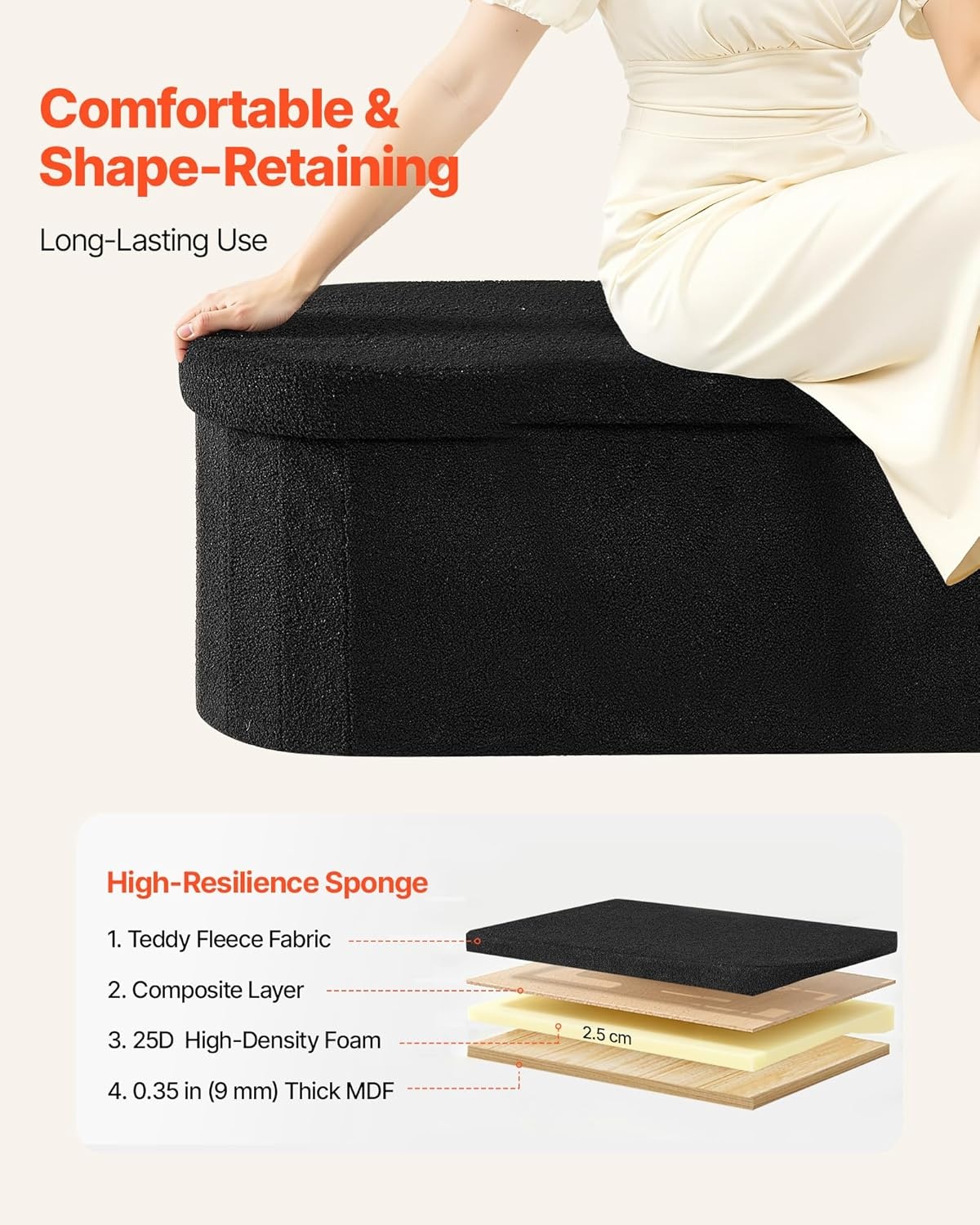 image:imageVEVOR Foldable Storage Ottoman Bench End of Bed Bench with Side Bags Folding Upholstered Storage Chest Supports 660 lbs Linen Bed Ottoman with Large Space for Living Room Bedroom Entryway BeigeBlack