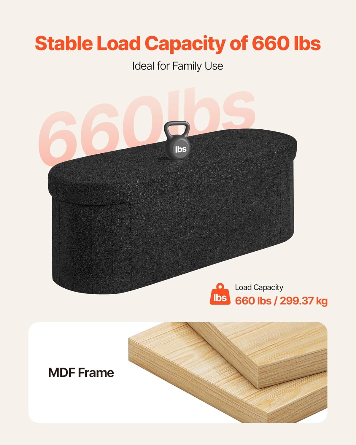 image:imageVEVOR Foldable Storage Ottoman Bench End of Bed Bench with Side Bags Folding Upholstered Storage Chest Supports 660 lbs Linen Bed Ottoman with Large Space for Living Room Bedroom Entryway BeigeBlack