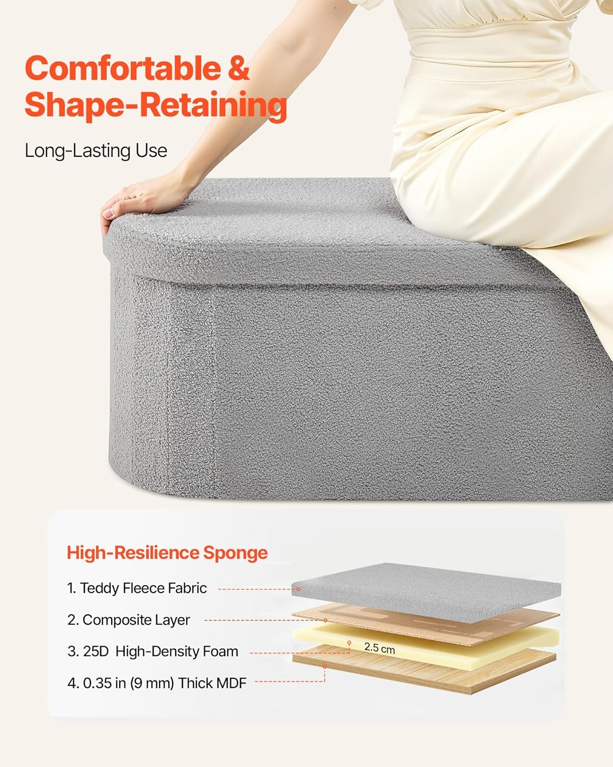 image:imageVEVOR Foldable Storage Ottoman Bench End of Bed Bench with Side Bags Folding Upholstered Storage Chest Supports 660 lbs Linen Bed Ottoman with Large Space for Living Room Bedroom Entryway BeigeGrey