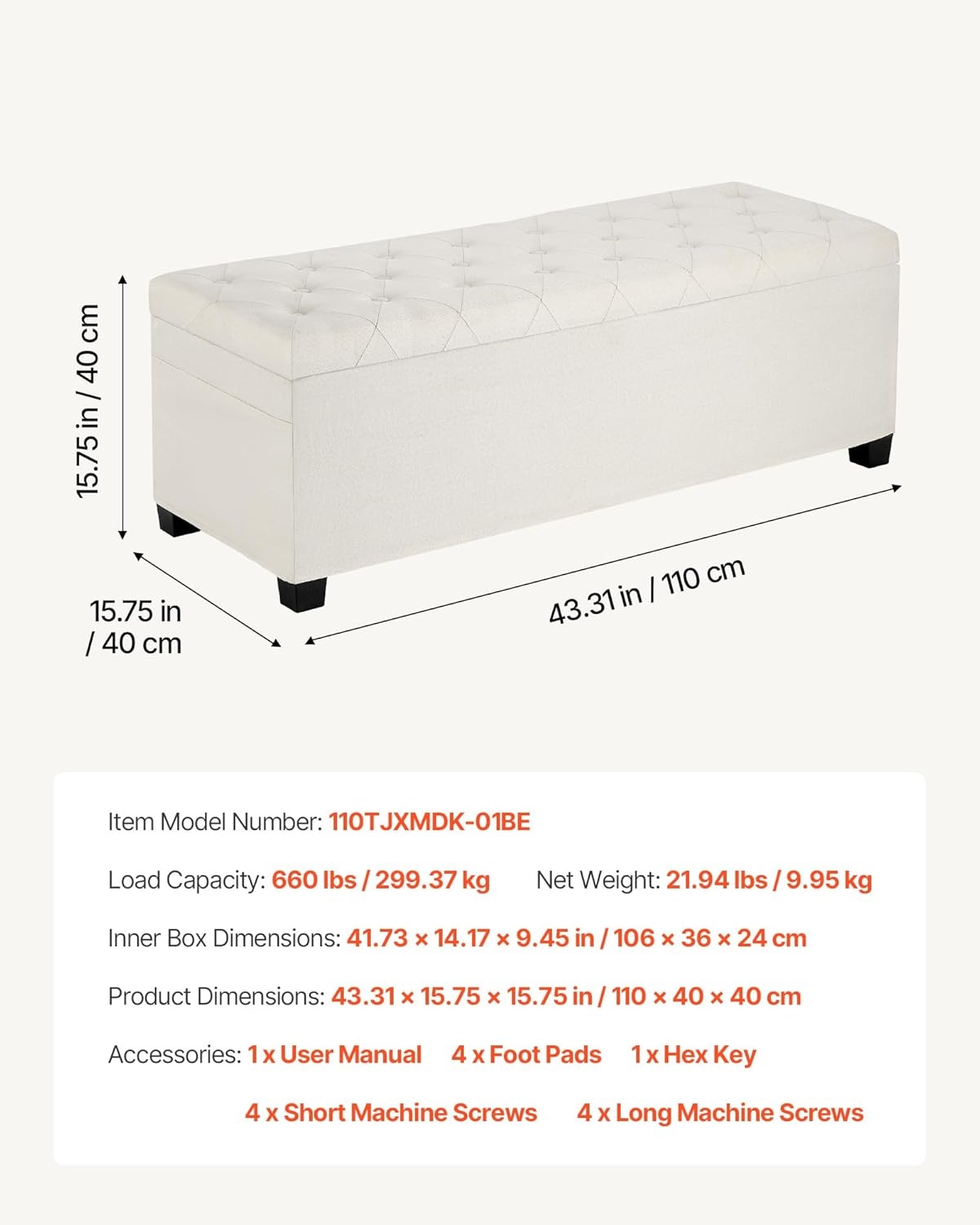 image:imageVEVOR Foldable Storage Ottoman Bench End of Bed Bench with Side Bags Folding Upholstered Storage Chest Supports 660 lbs Linen Bed Ottoman with Large Space for Living Room Bedroom Entryway BeigeBeige