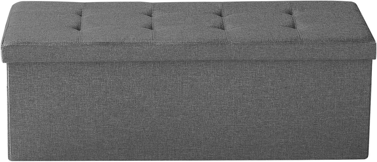 image:imageVEVOR Foldable Storage Ottoman Bench End of Bed Bench with Side Bags Folding Upholstered Storage Chest Supports 660 lbs Linen Bed Ottoman with Large Space for Living Room Bedroom Entryway BeigeGrey