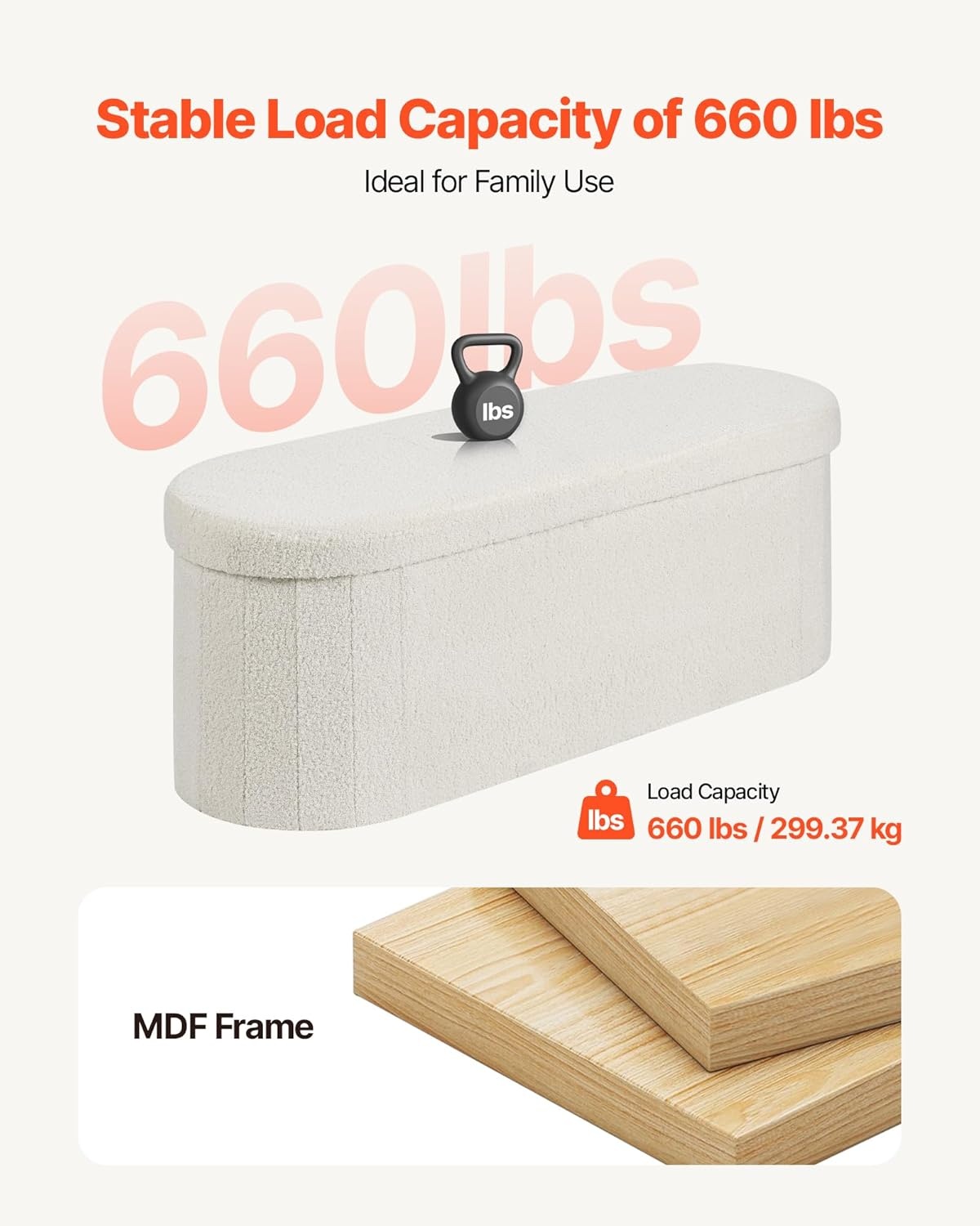image:imageVEVOR Foldable Storage Ottoman Bench End of Bed Bench with Side Bags Folding Upholstered Storage Chest Supports 660 lbs Linen Bed Ottoman with Large Space for Living Room Bedroom Entryway BeigeBeige