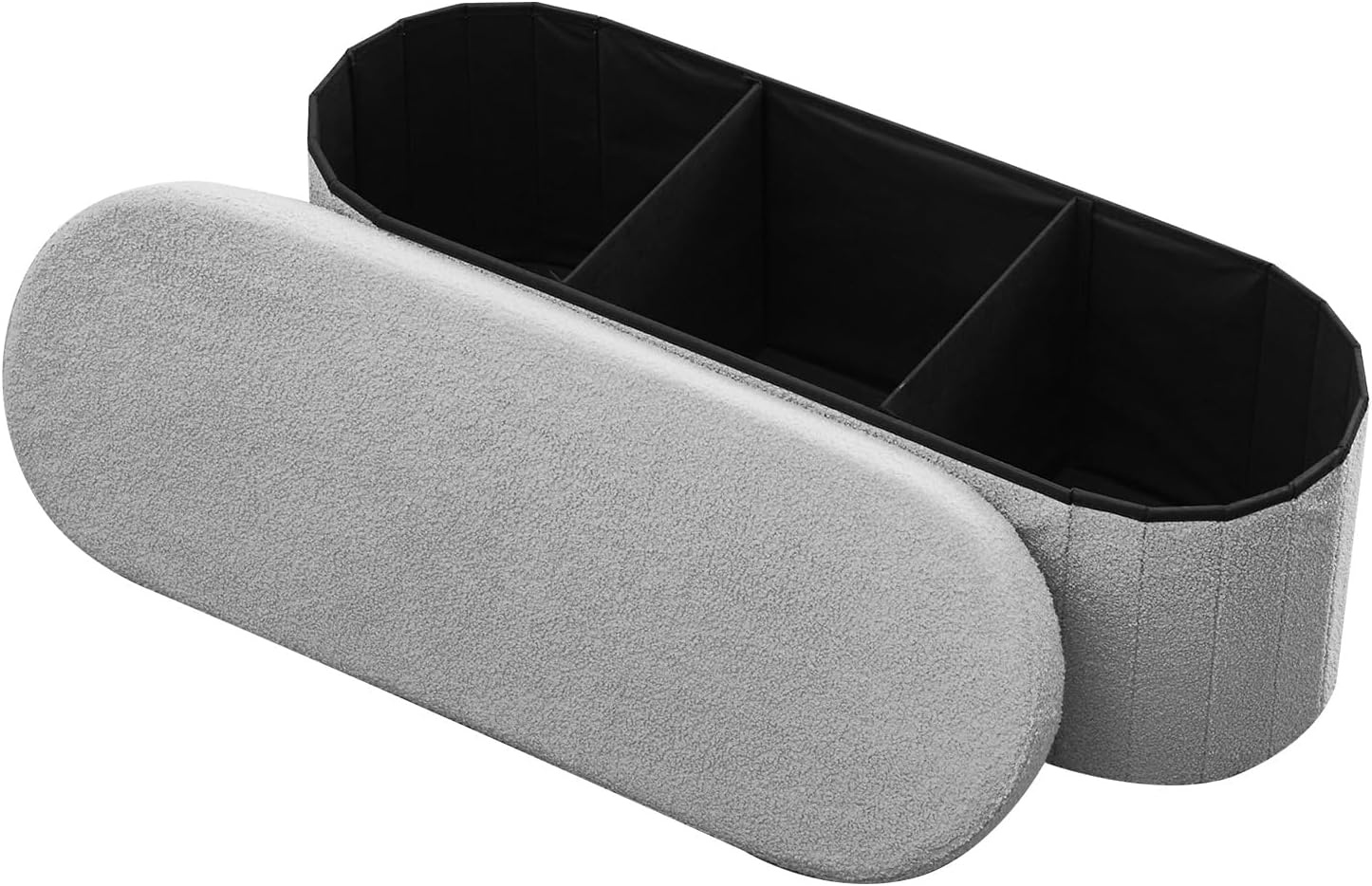 image:imageVEVOR Foldable Storage Ottoman Bench End of Bed Bench with Side Bags Folding Upholstered Storage Chest Supports 660 lbs Linen Bed Ottoman with Large Space for Living Room Bedroom Entryway BeigeGrey