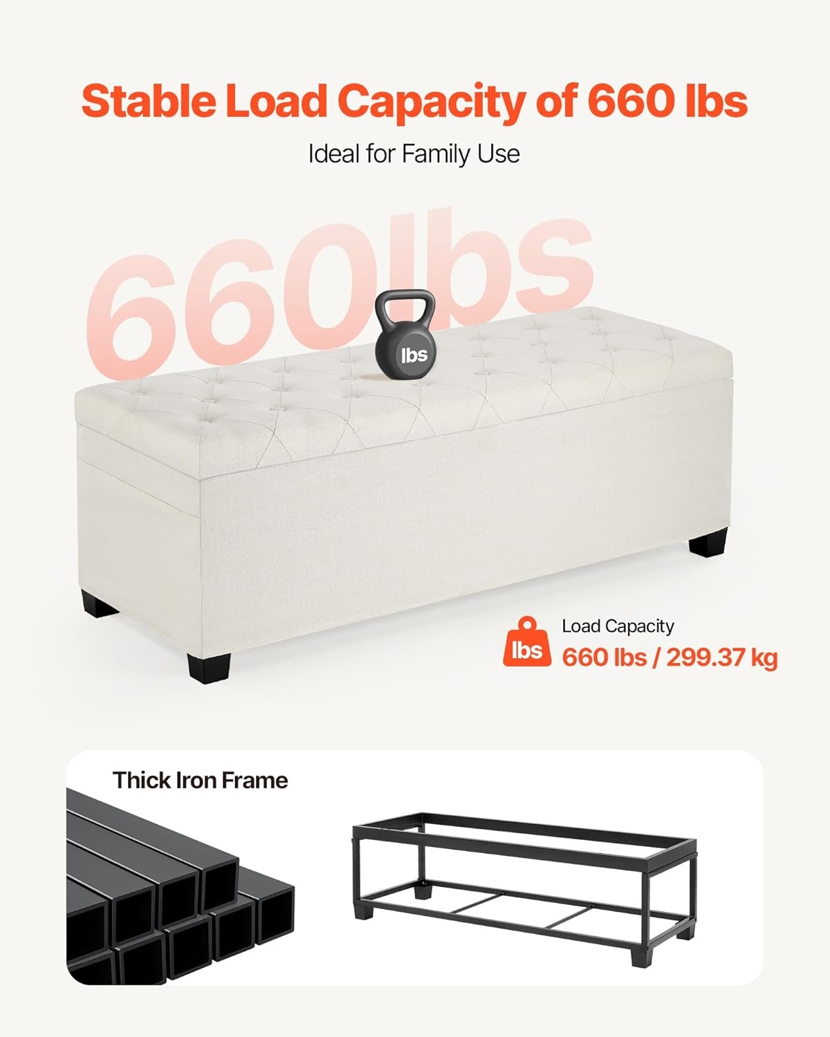 image:imageVEVOR Foldable Storage Ottoman Bench End of Bed Bench with Side Bags Folding Upholstered Storage Chest Supports 660 lbs Linen Bed Ottoman with Large Space for Living Room Bedroom Entryway BeigeBeige
