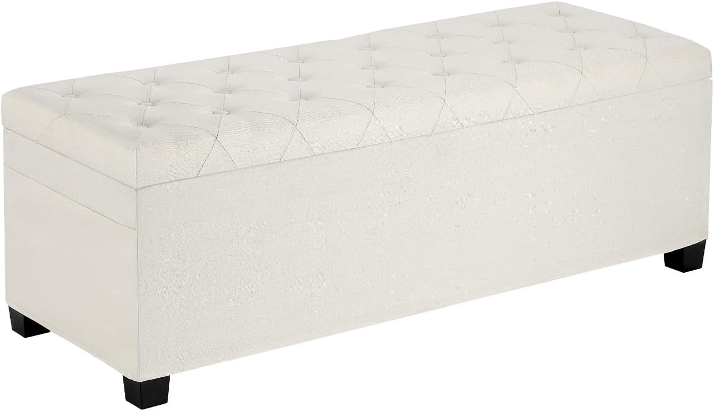 image:imageVEVOR Foldable Storage Ottoman Bench End of Bed Bench with Side Bags Folding Upholstered Storage Chest Supports 660 lbs Linen Bed Ottoman with Large Space for Living Room Bedroom Entryway BeigeBeige