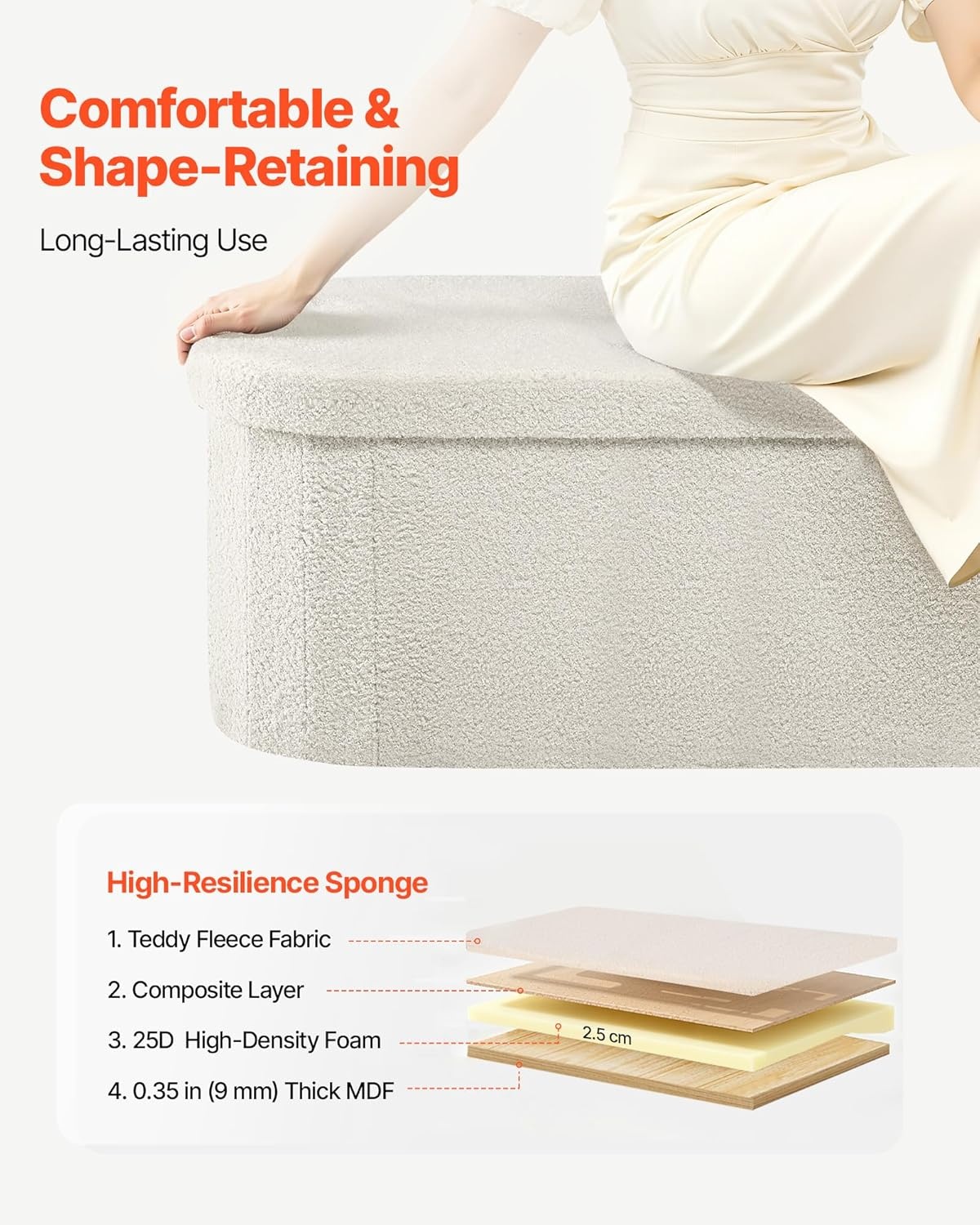 image:imageVEVOR Foldable Storage Ottoman Bench End of Bed Bench with Side Bags Folding Upholstered Storage Chest Supports 660 lbs Linen Bed Ottoman with Large Space for Living Room Bedroom Entryway BeigeBeige