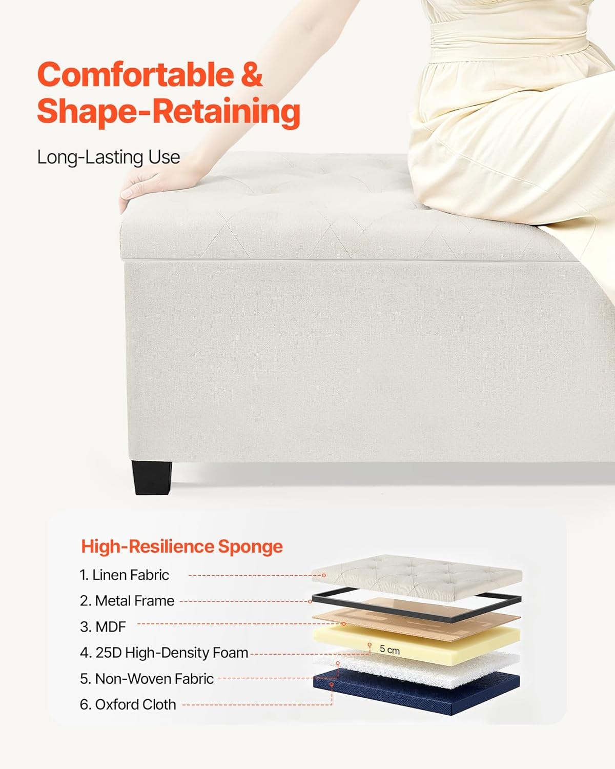 image:imageVEVOR Foldable Storage Ottoman Bench End of Bed Bench with Side Bags Folding Upholstered Storage Chest Supports 660 lbs Linen Bed Ottoman with Large Space for Living Room Bedroom Entryway BeigeBeige