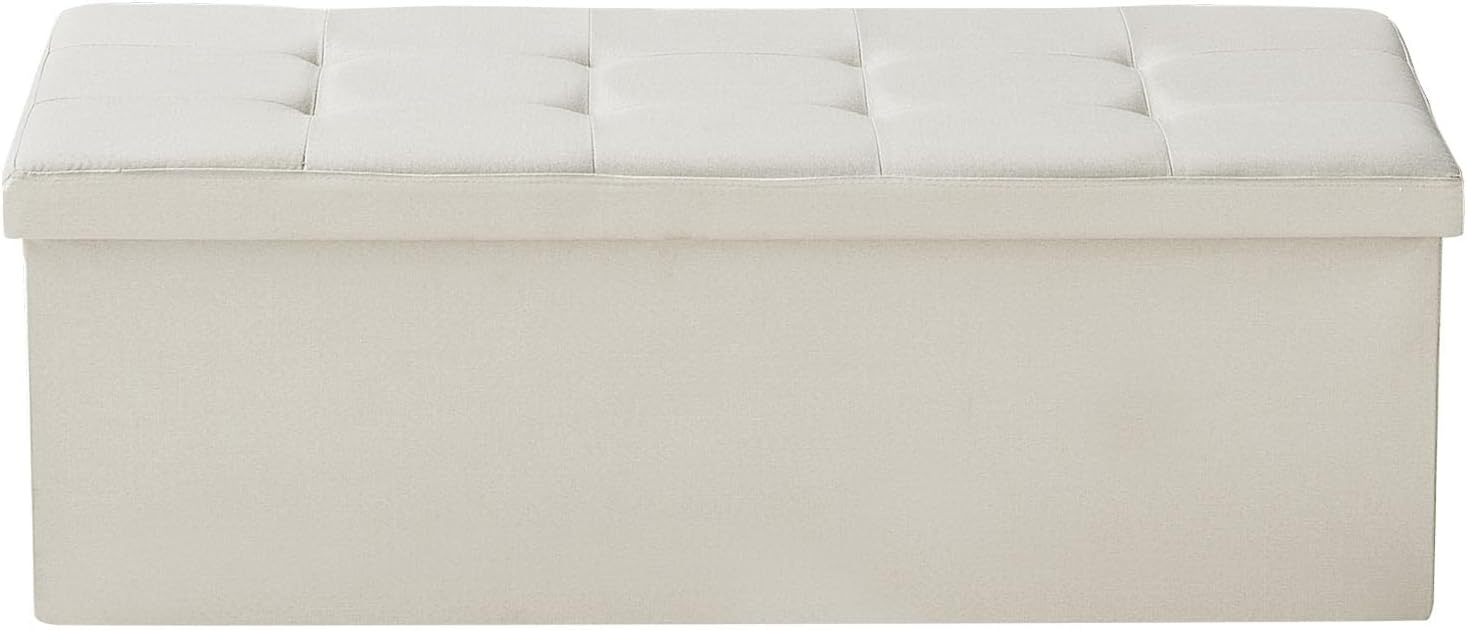 image:imageVEVOR Foldable Storage Ottoman Bench End of Bed Bench with Side Bags Folding Upholstered Storage Chest Supports 660 lbs Linen Bed Ottoman with Large Space for Living Room Bedroom Entryway BeigeBeige