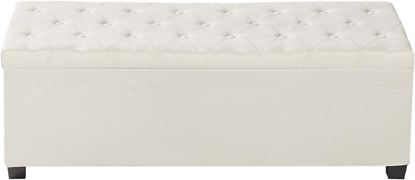 image:imageVEVOR Foldable Storage Ottoman Bench End of Bed Bench with Side Bags Folding Upholstered Storage Chest Supports 660 lbs Linen Bed Ottoman with Large Space for Living Room Bedroom Entryway BeigeBeige