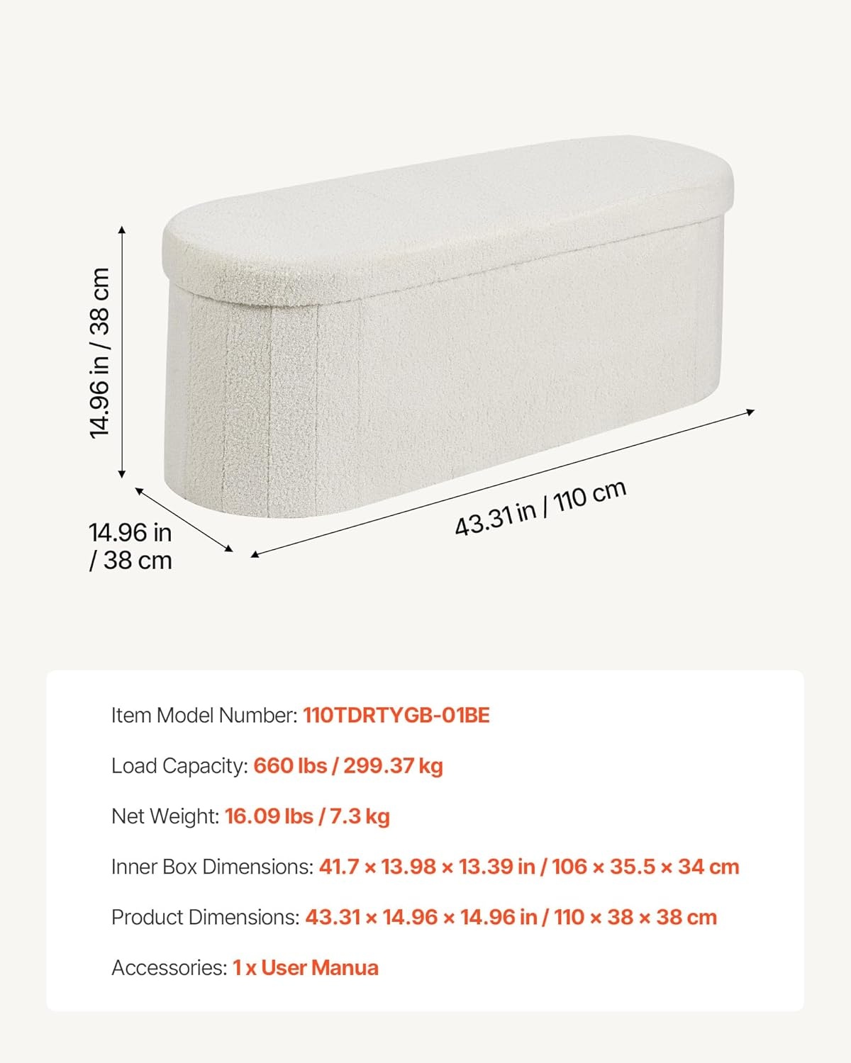 image:imageVEVOR Foldable Storage Ottoman Bench End of Bed Bench with Side Bags Folding Upholstered Storage Chest Supports 660 lbs Linen Bed Ottoman with Large Space for Living Room Bedroom Entryway BeigeBeige