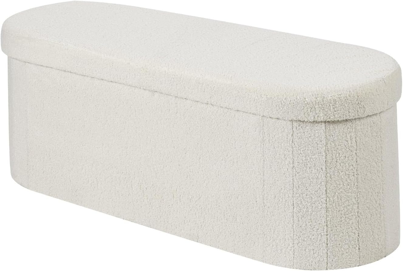 image:imageVEVOR Foldable Storage Ottoman Bench End of Bed Bench with Side Bags Folding Upholstered Storage Chest Supports 660 lbs Linen Bed Ottoman with Large Space for Living Room Bedroom Entryway BeigeBeige