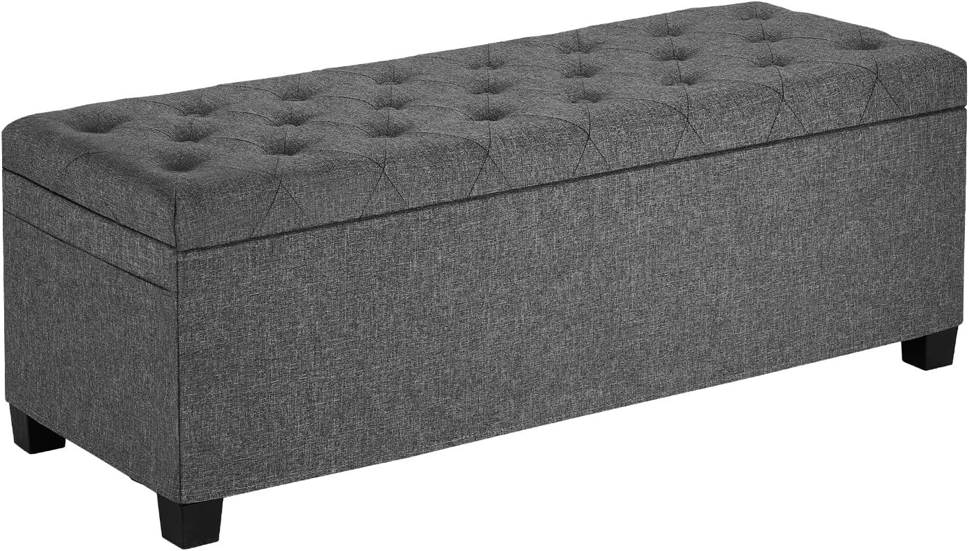 image:imageVEVOR Foldable Storage Ottoman Bench End of Bed Bench with Side Bags Folding Upholstered Storage Chest Supports 660 lbs Linen Bed Ottoman with Large Space for Living Room Bedroom Entryway BeigeGrey