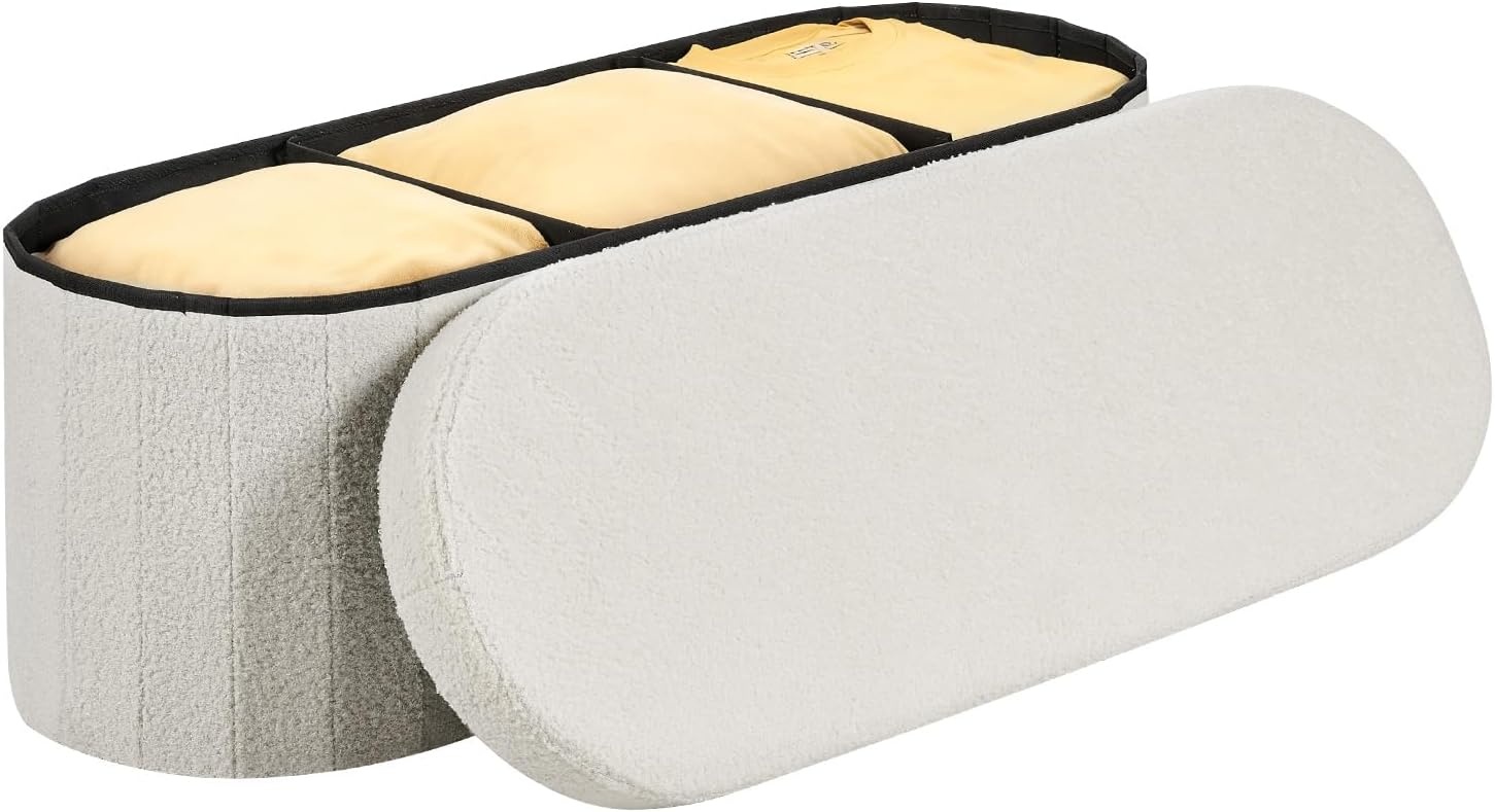 image:imageVEVOR Foldable Storage Ottoman Bench End of Bed Bench with Side Bags Folding Upholstered Storage Chest Supports 660 lbs Linen Bed Ottoman with Large Space for Living Room Bedroom Entryway BeigeBeige