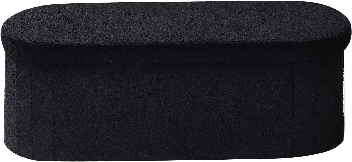 image:imageVEVOR Foldable Storage Ottoman Bench End of Bed Bench with Side Bags Folding Upholstered Storage Chest Supports 660 lbs Linen Bed Ottoman with Large Space for Living Room Bedroom Entryway BeigeBlack