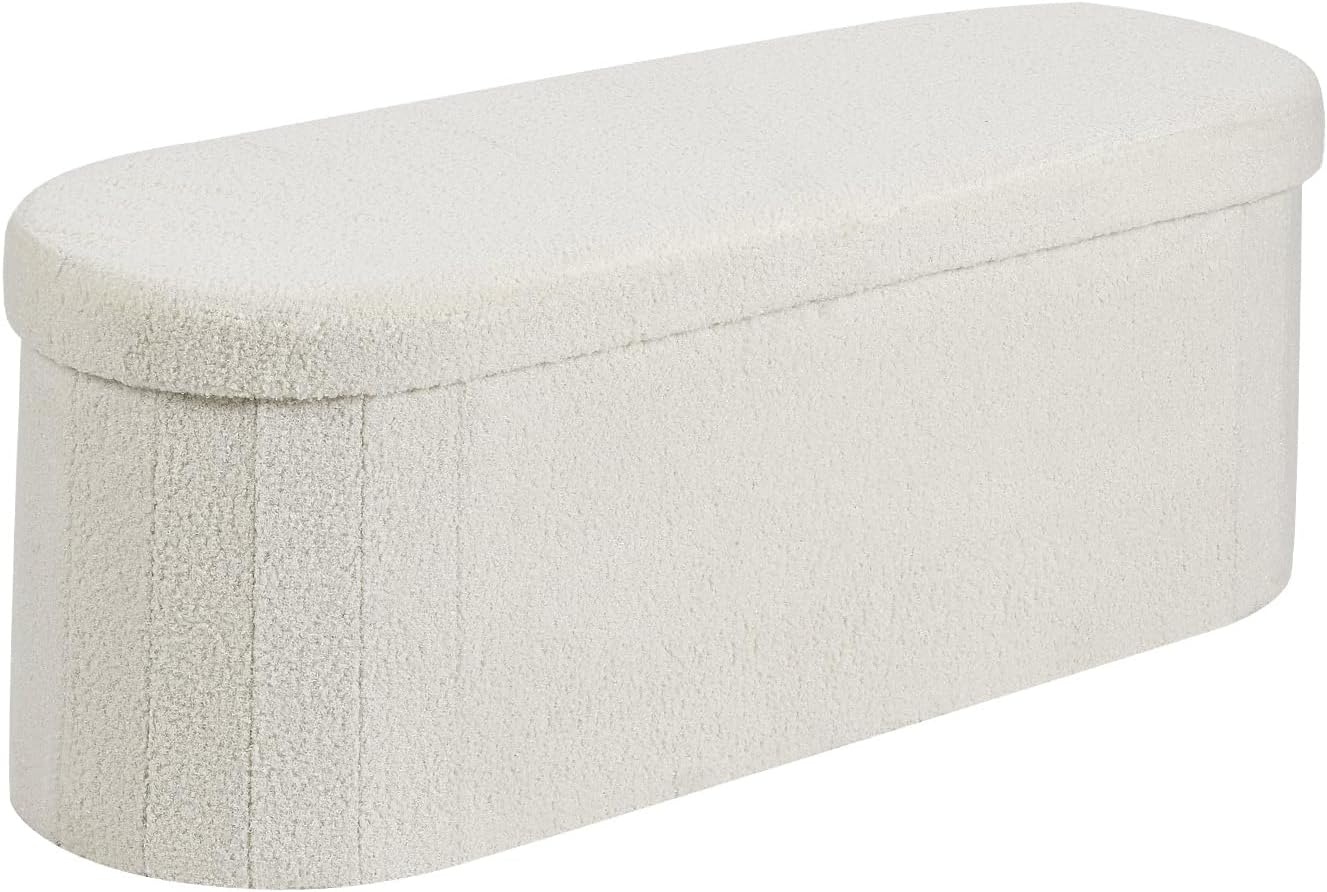 image:imageVEVOR Foldable Storage Ottoman Bench End of Bed Bench with Side Bags Folding Upholstered Storage Chest Supports 660 lbs Linen Bed Ottoman with Large Space for Living Room Bedroom Entryway BeigeBeige