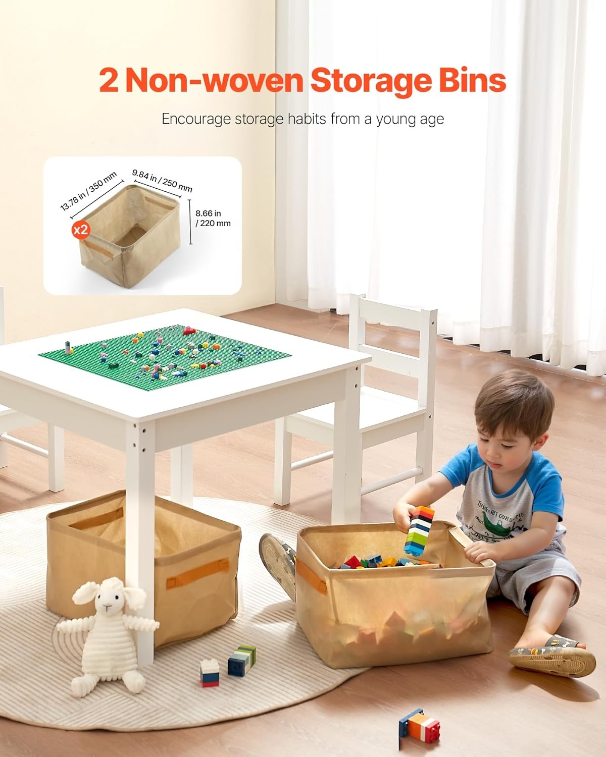 image:imageVEVOR Kid Activity Table and 2 Chairs Set 232320inch Graffiti amp Building Blocks DoubleSided Tabletop Toddler Play Table with Storage for Kids 3 Years Large Storage Space Gift for Boys amp Girls252520inch
