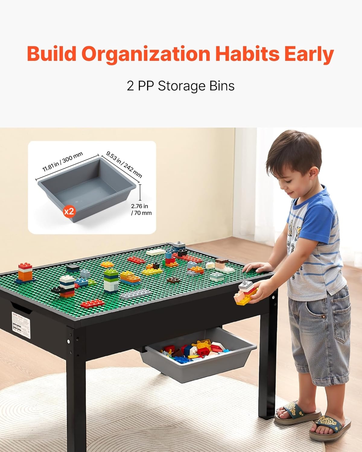 image:imageVEVOR Kid Activity Table and 2 Chairs Set 232320inch Graffiti amp Building Blocks DoubleSided Tabletop Toddler Play Table with Storage for Kids 3 Years Large Storage Space Gift for Boys amp Girls322420inch