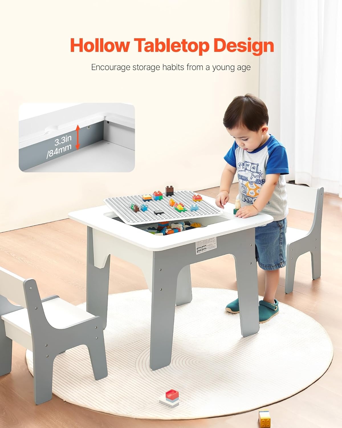 image:imageVEVOR Kid Activity Table and 2 Chairs Set 232320inch Graffiti amp Building Blocks DoubleSided Tabletop Toddler Play Table with Storage for Kids 3 Years Large Storage Space Gift for Boys amp Girls232320inch