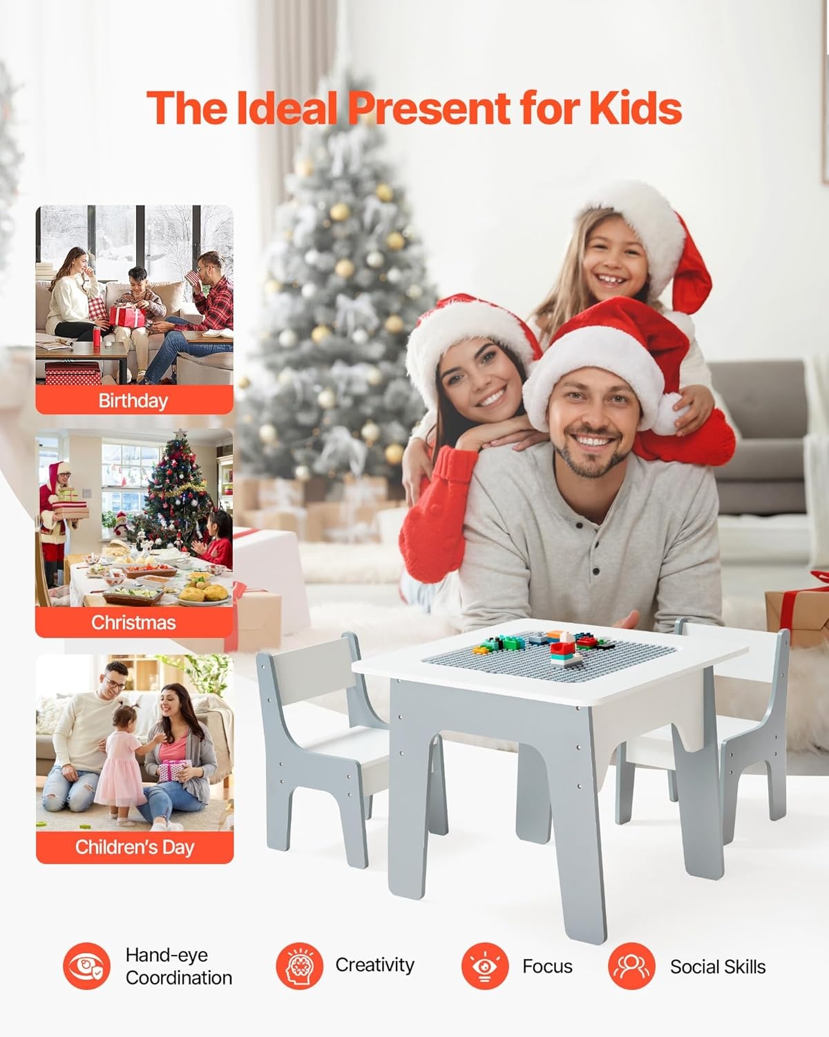 image:imageVEVOR Kid Activity Table and 2 Chairs Set 232320inch Graffiti amp Building Blocks DoubleSided Tabletop Toddler Play Table with Storage for Kids 3 Years Large Storage Space Gift for Boys amp Girls232320inch