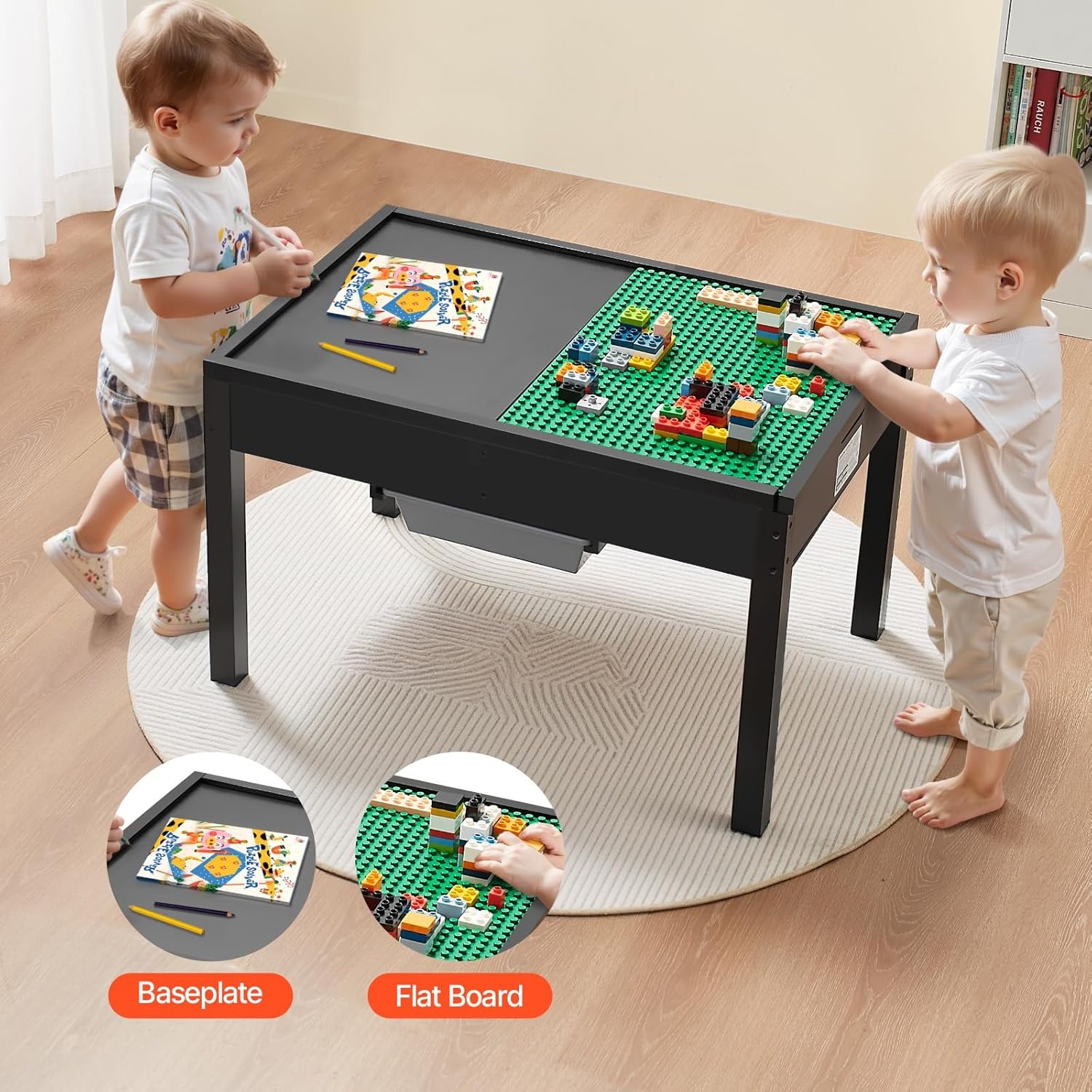image:imageVEVOR Kid Activity Table and 2 Chairs Set 232320inch Graffiti amp Building Blocks DoubleSided Tabletop Toddler Play Table with Storage for Kids 3 Years Large Storage Space Gift for Boys amp Girls322420inch