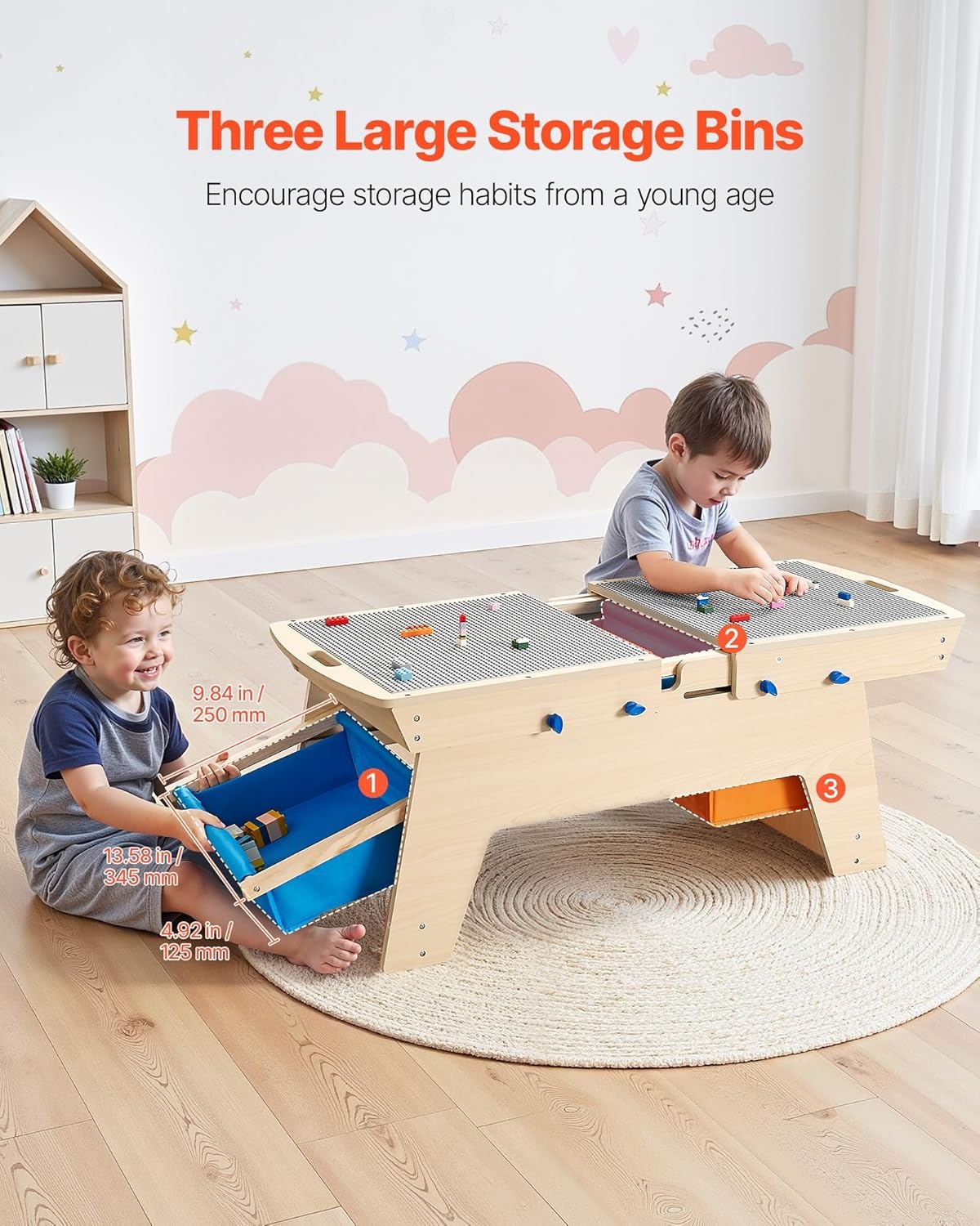 image:imageVEVOR Kid Activity Table and 2 Chairs Set 232320inch Graffiti amp Building Blocks DoubleSided Tabletop Toddler Play Table with Storage for Kids 3 Years Large Storage Space Gift for Boys amp Girls361915inch